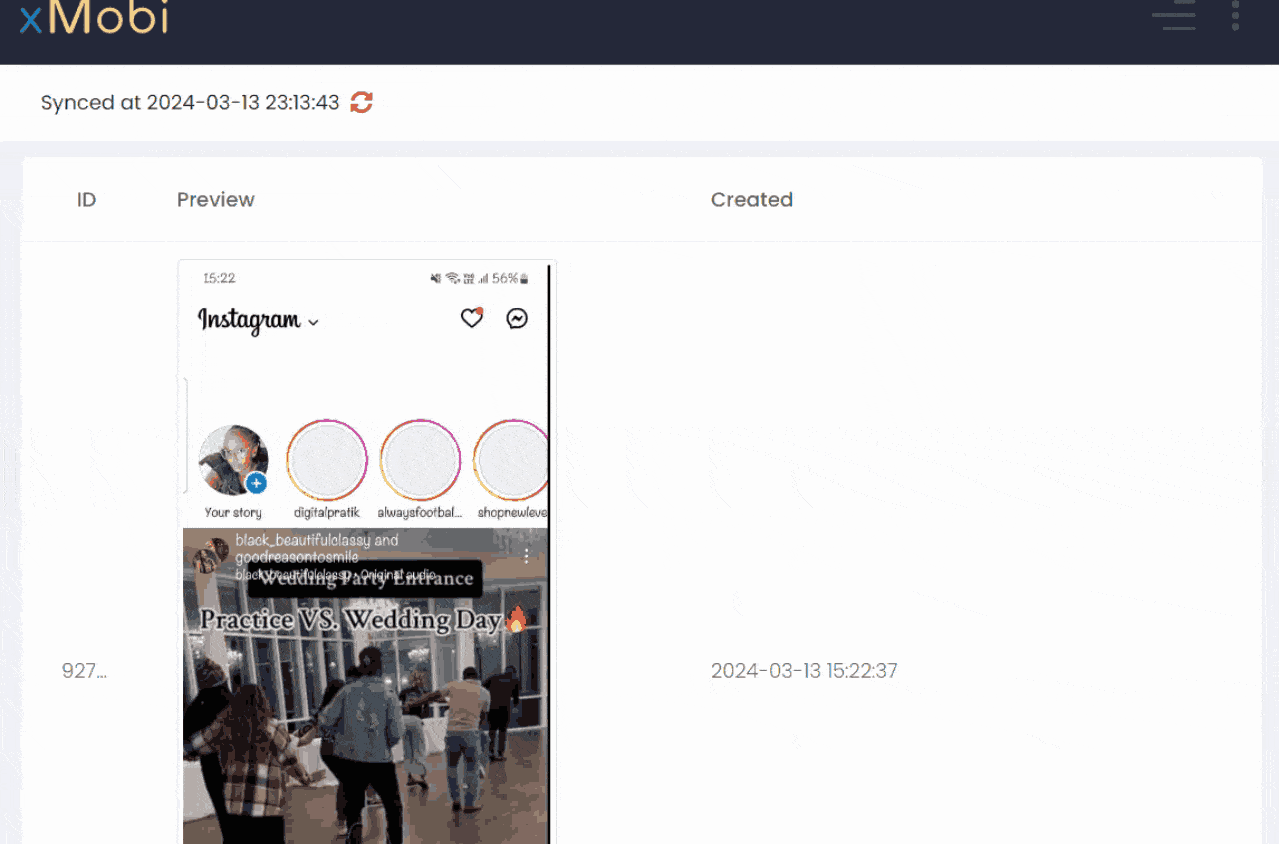 Una GIF di xMobi che monitora Instagram su un telefono Android