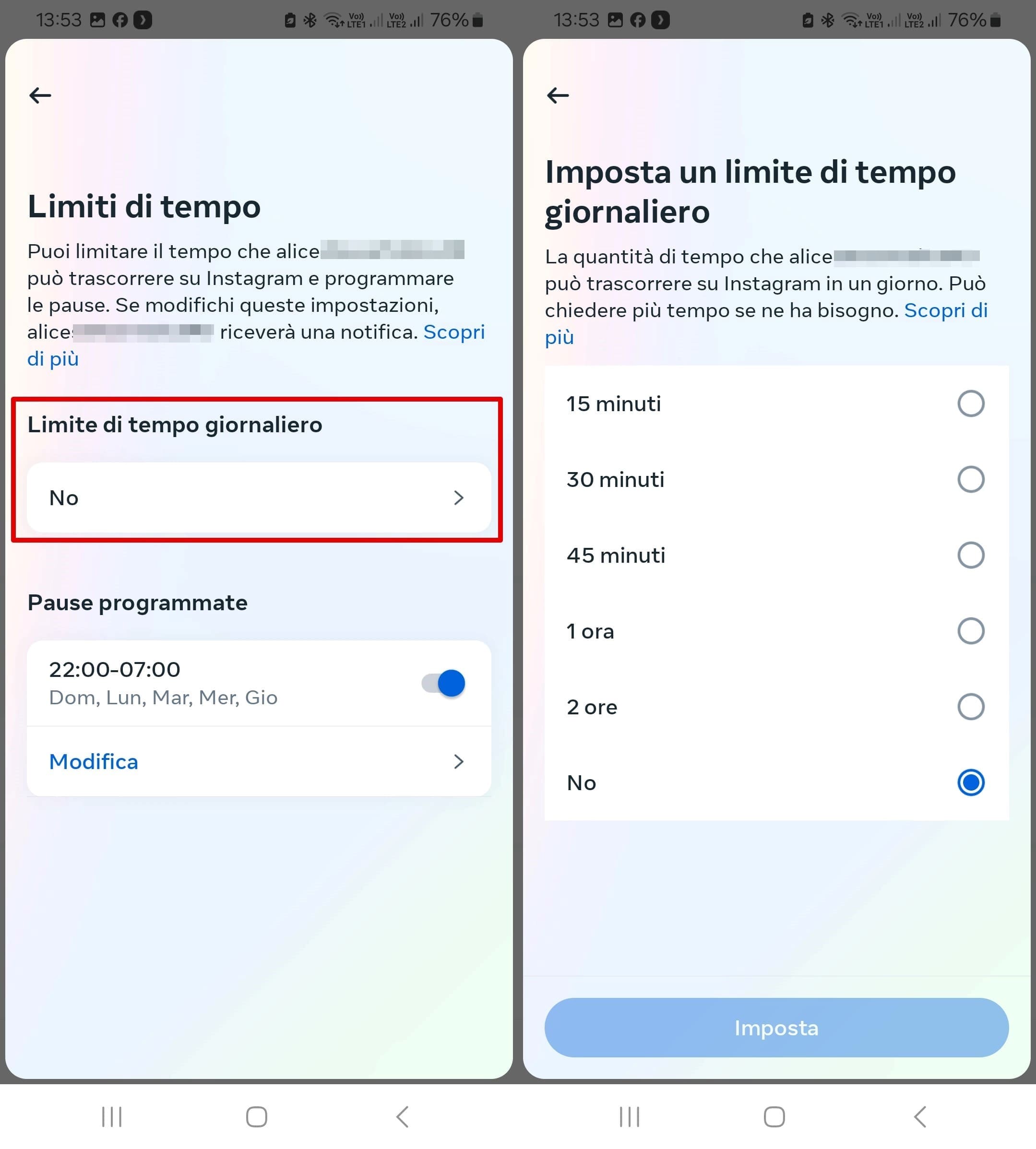 Informazioni sulla definizione di limiti di tempo attraverso il Centro per le famiglie