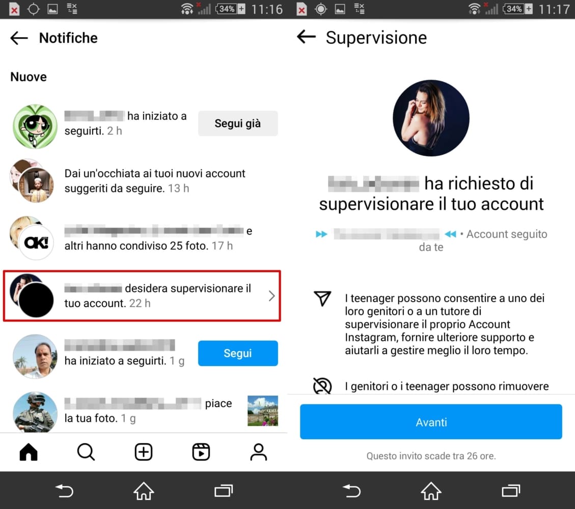 Informazioni visibili quando una richiesta di supervisione viene confermata nel Centro per le famiglie.