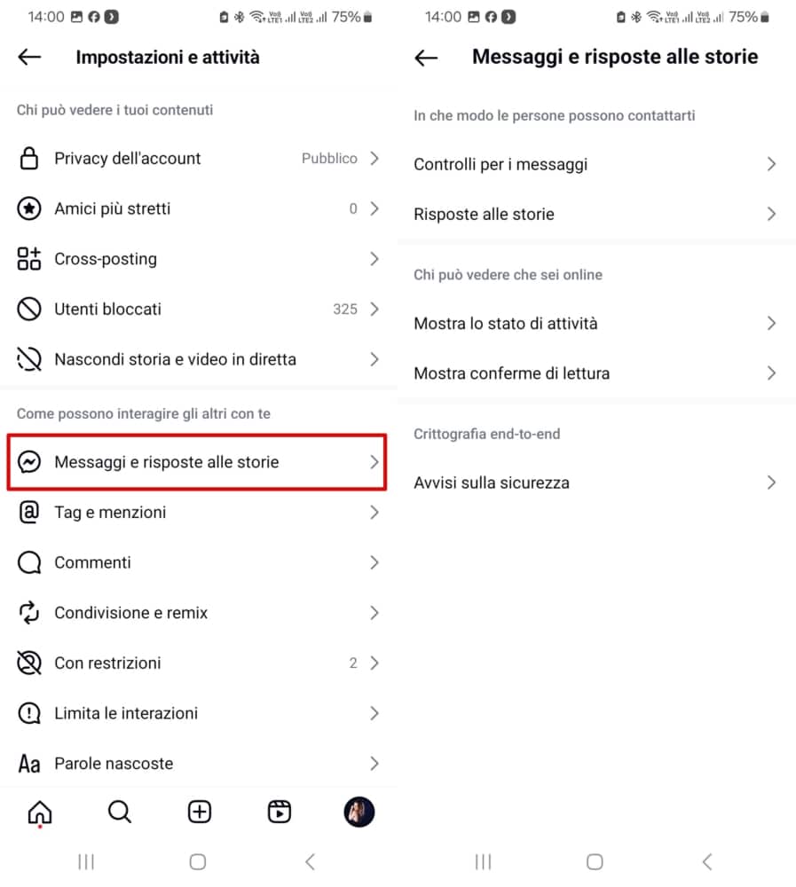 Passi per aprire i messaggi e le risposte alle storie in Instagram