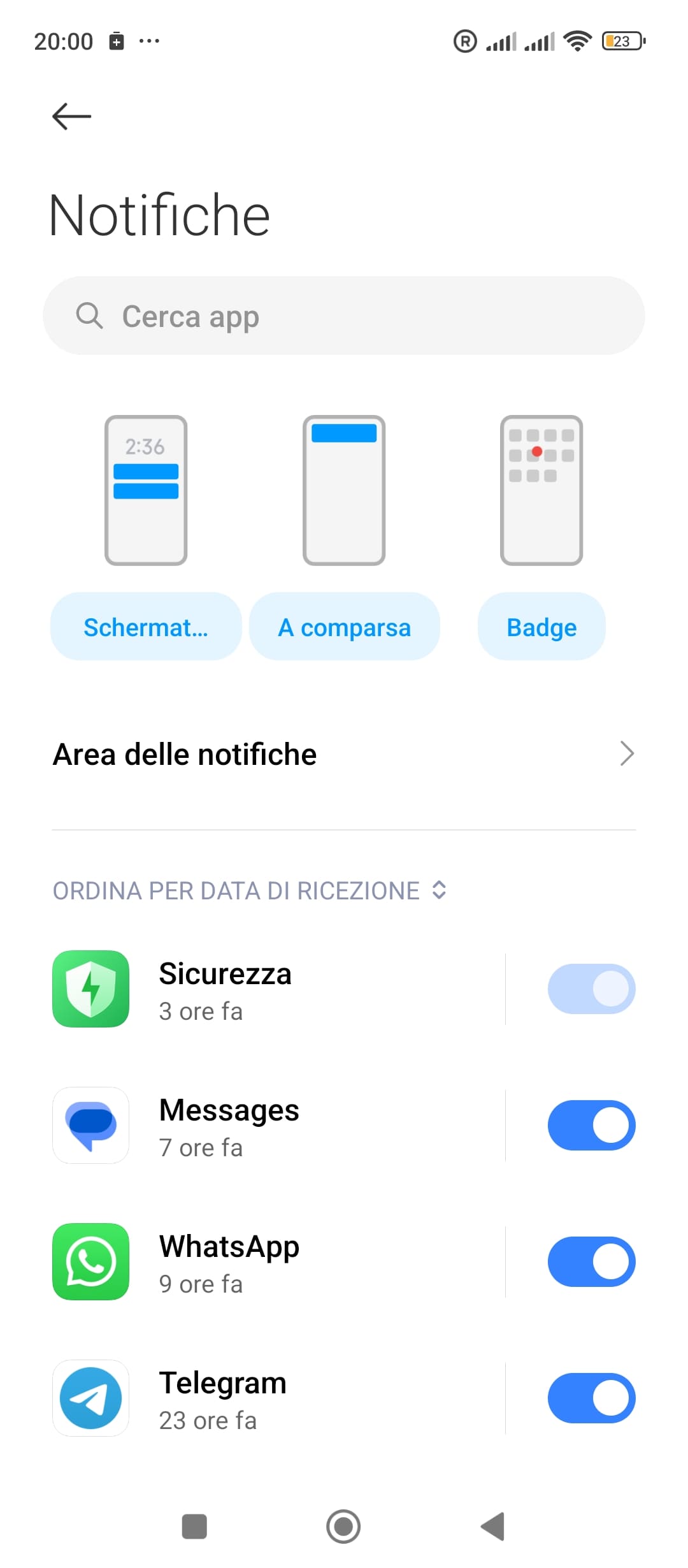 La funzione Gestisci le notifiche nel menu Benessere digitale su un telefono Xiaomi