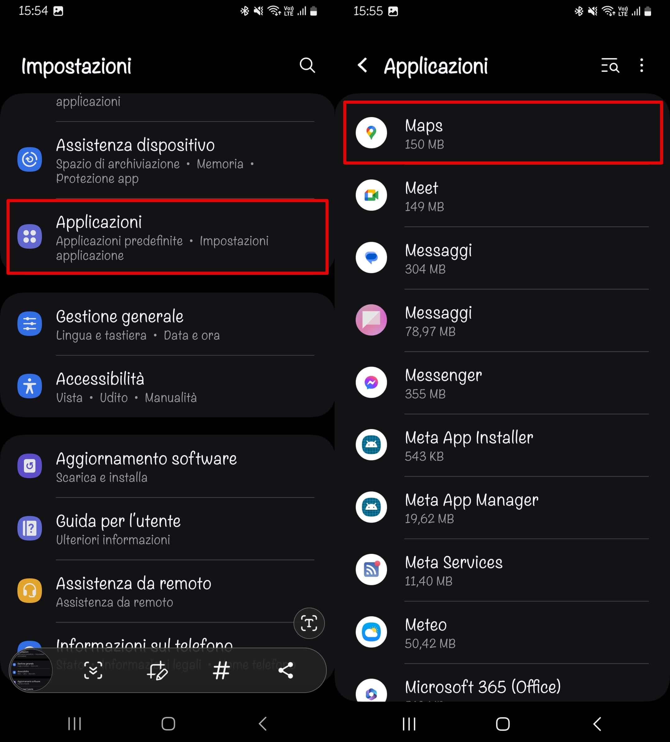 Impostazioni - Applicazioni: viene visualizzato un elenco di tutte le applicazioni