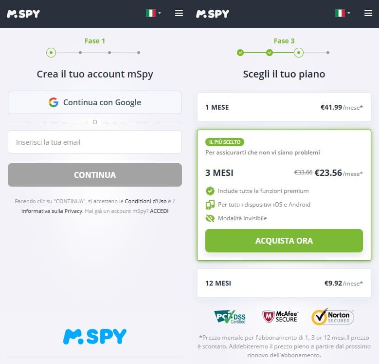 Registratevi inserendo il vostro indirizzo e-mail, selezionate un piano e iniziate a utilizzarlo