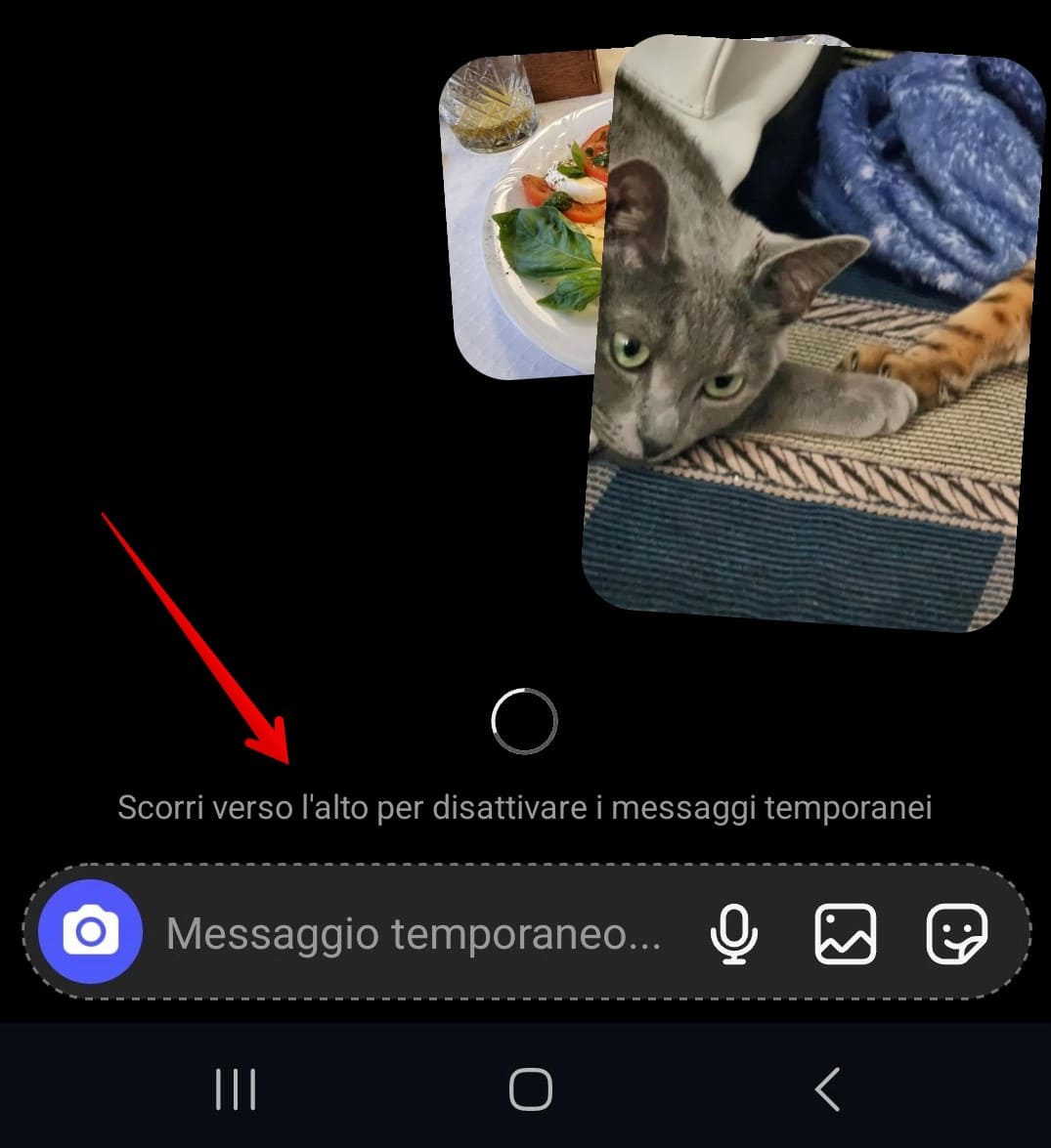 Una chat su Instagram con la modalità messaggi temporanei attivata