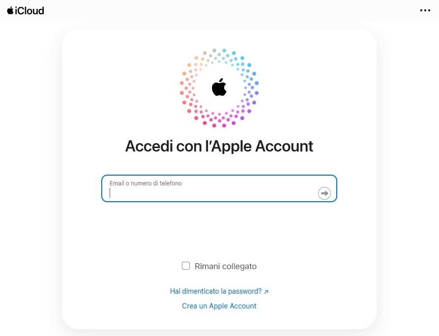 Accedere al proprio account tramite il sito web di icloud
