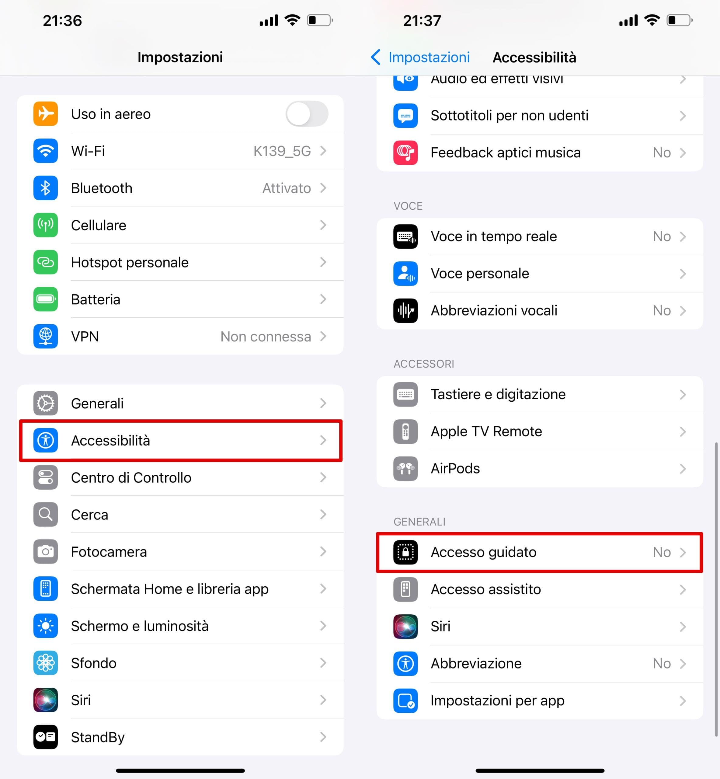 Nelle impostazioni, fai clic su Accessibilità - Accesso guidato.