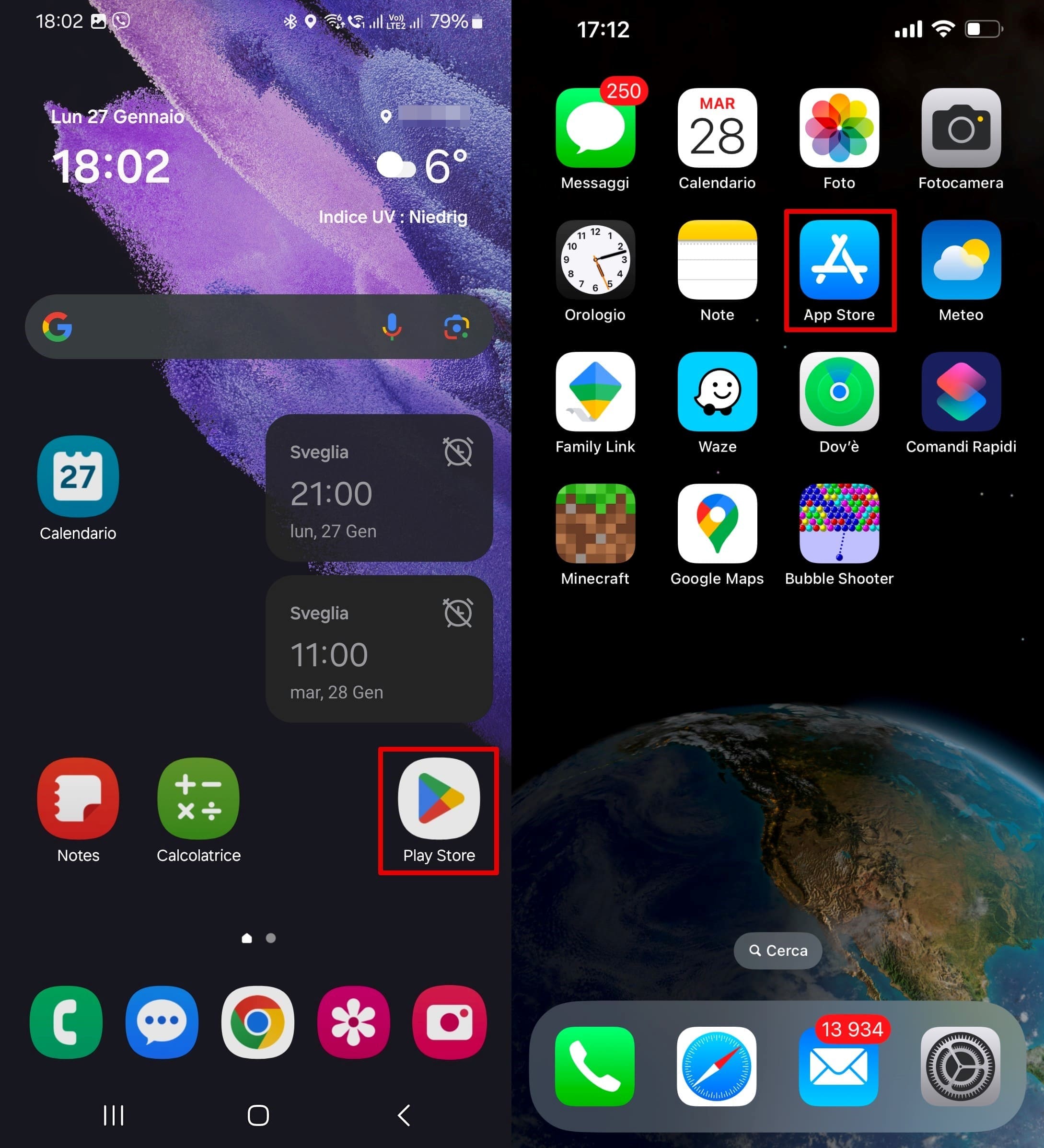 Icone sul desktop: Android - Google Play Store e iPhone - App Store.