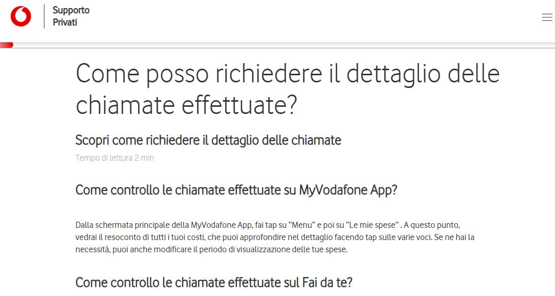 Procedura per ottenere record da Vodafone