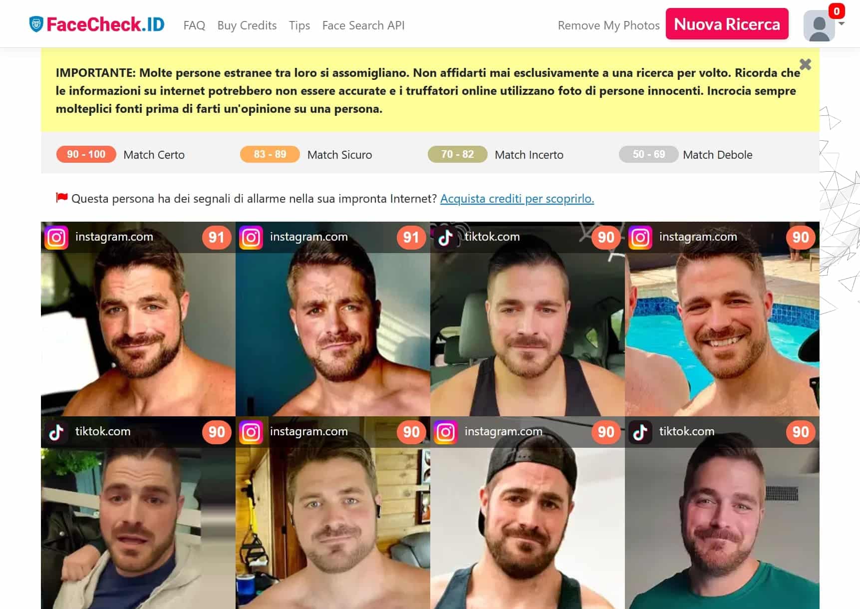 I risultati di un’immagine su Facecheck.id mostrano un risultato esatto.
