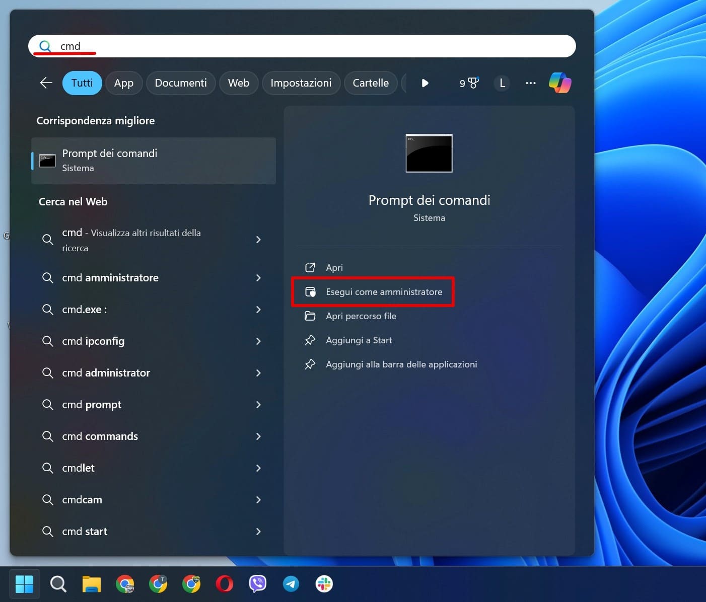 L’accesso al sistema del prompt dei comandi su Windows.