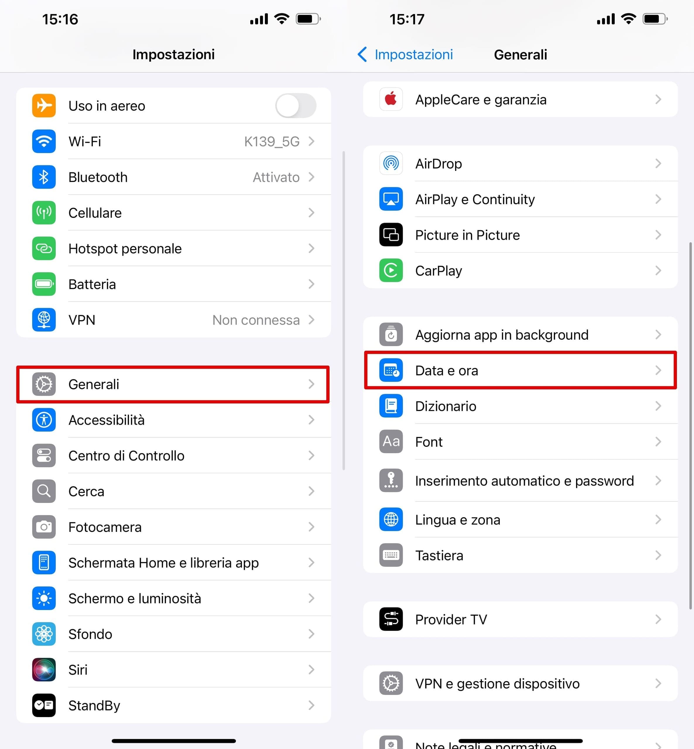 Vai alle impostazioni dell'iPhone - generali - data e ora.