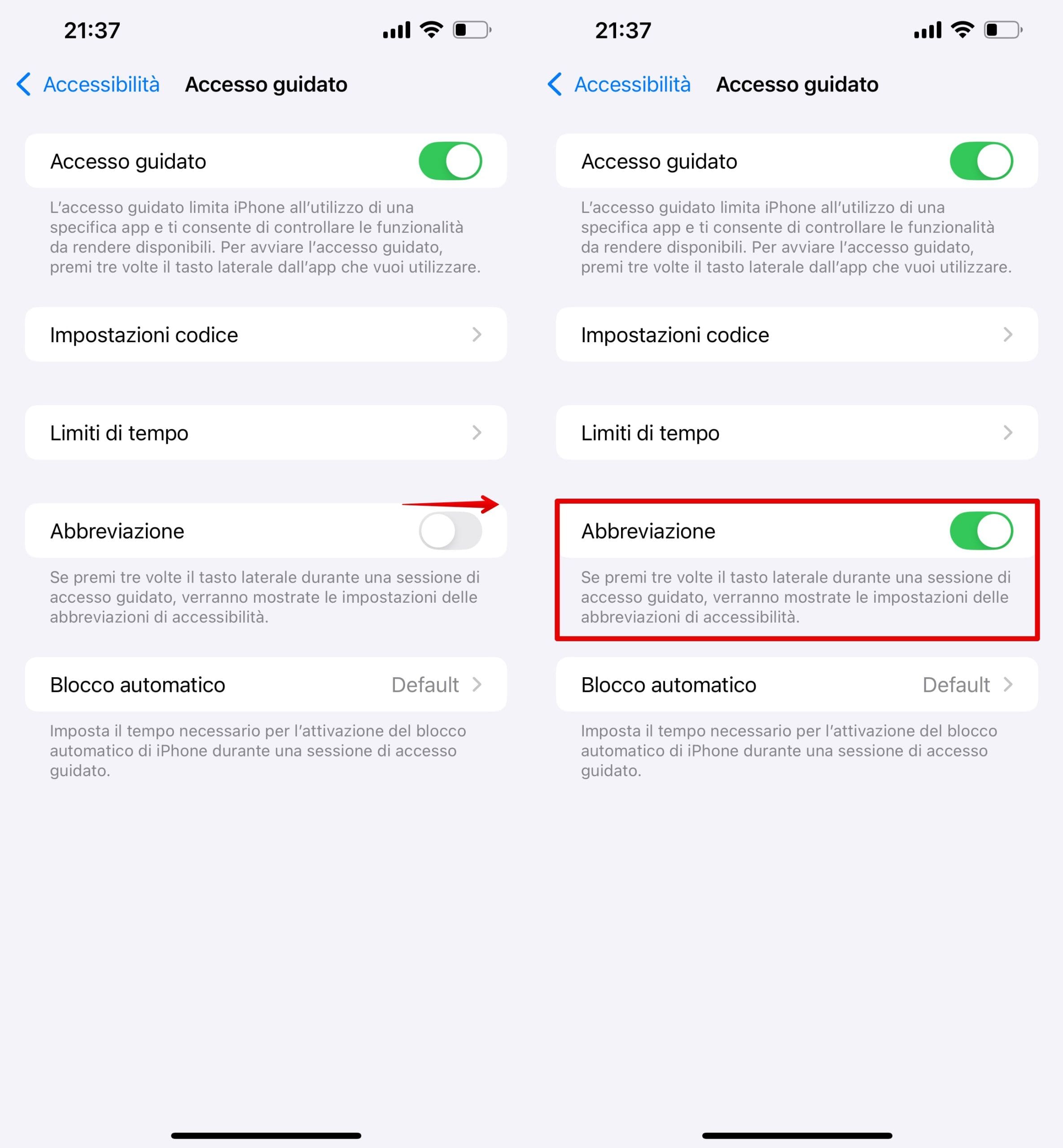 To enable Accessibility Shortcut, turn the slider to green.