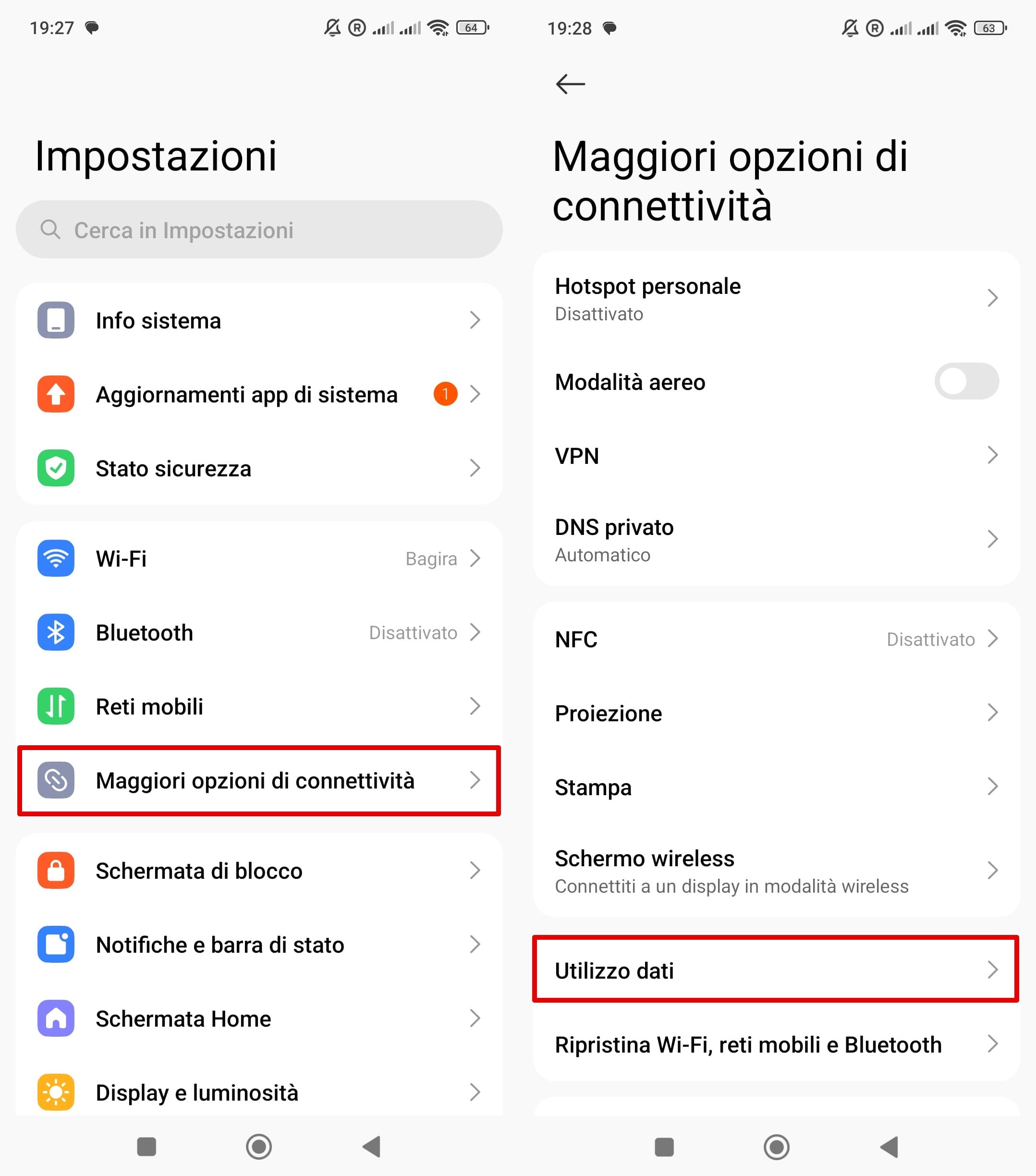 fare clic su Impostazioni - Maggiori opzioni di connettività - utilizzo dati su Xiaomi.