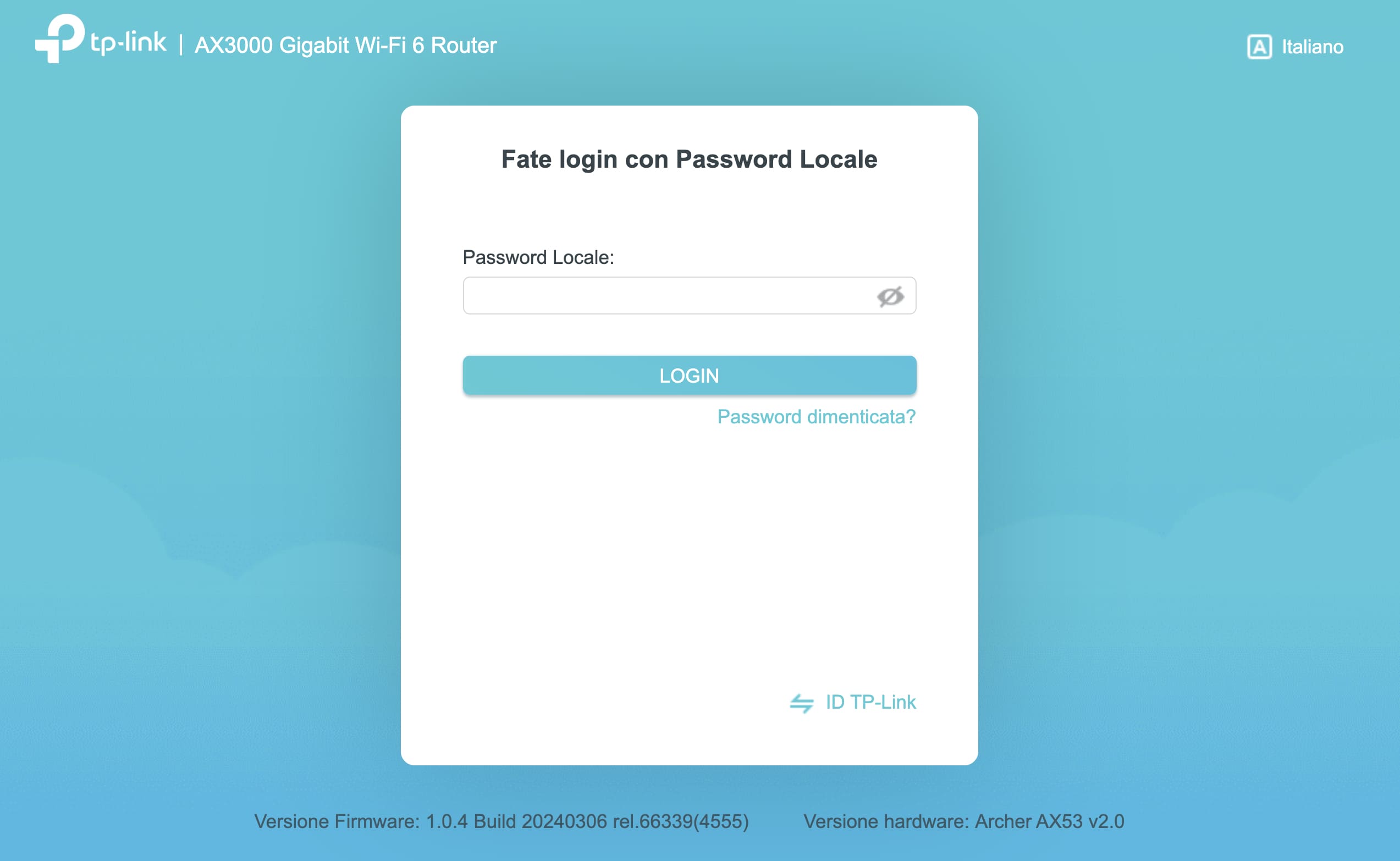 Pagina di accesso al router con campo di immissione della password