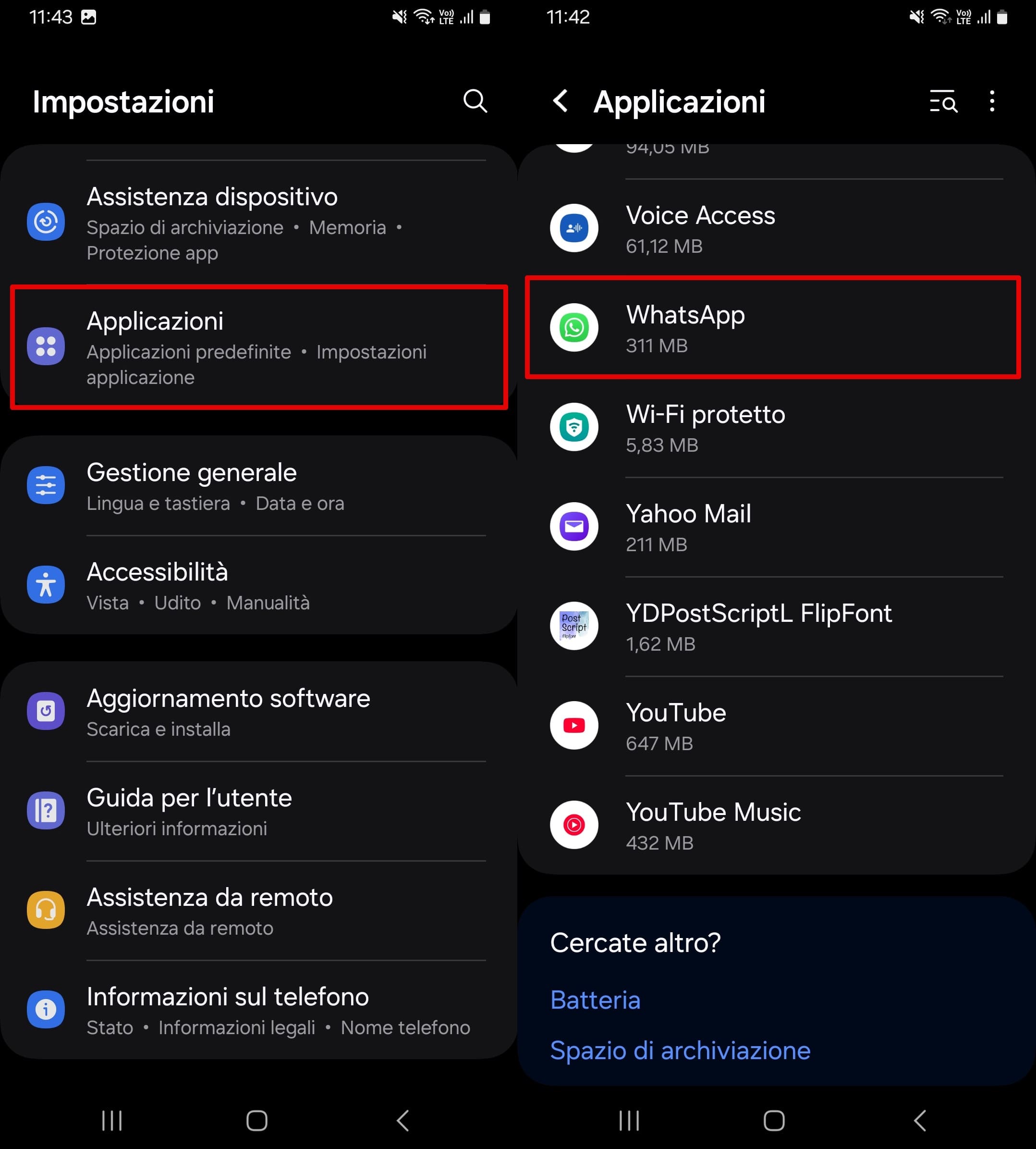 Apri le impostazioni e scegli WhatsApp nell'elenco delle app.