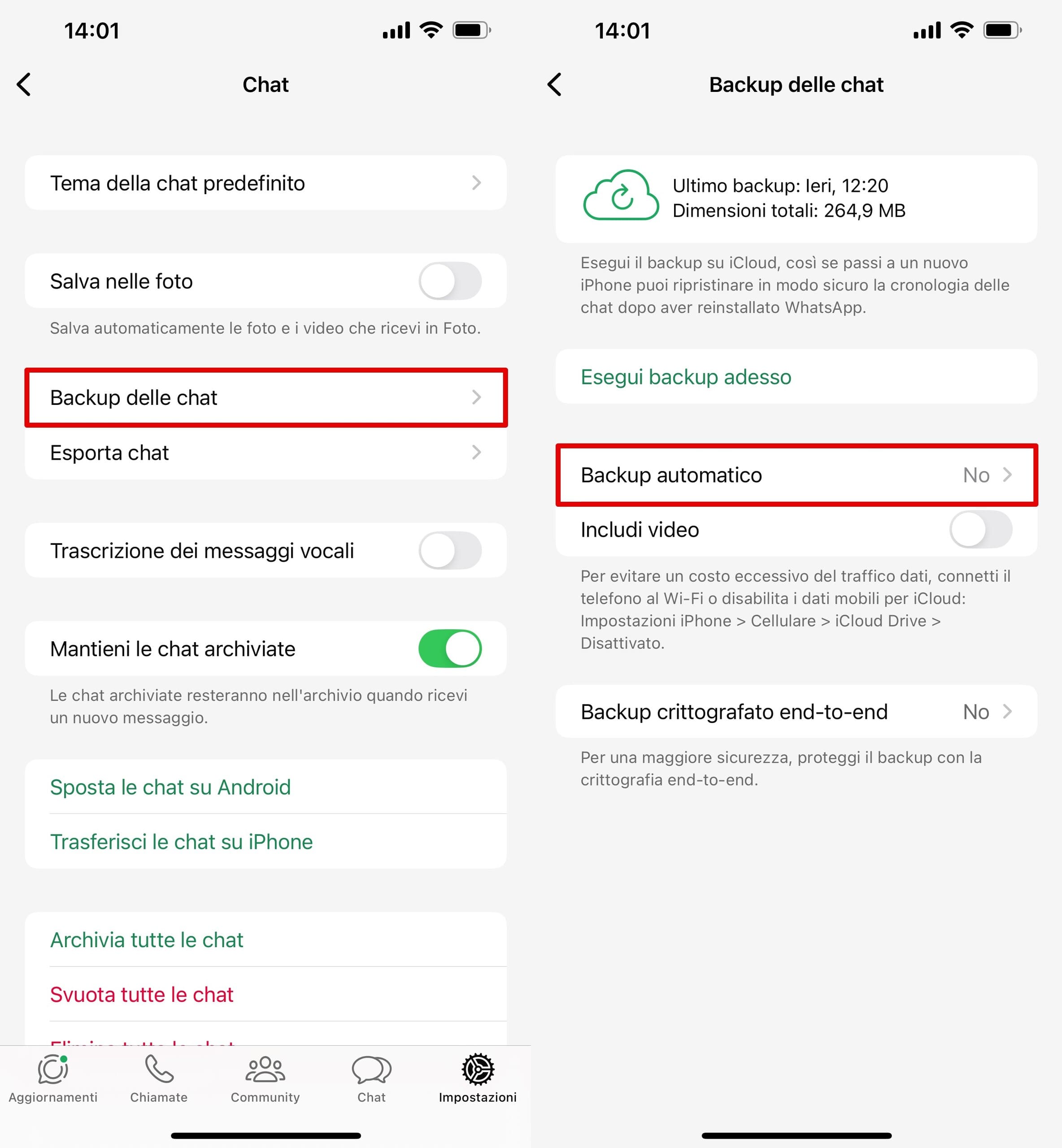 Abilitazione del backup automatico di whatsapp su iphone