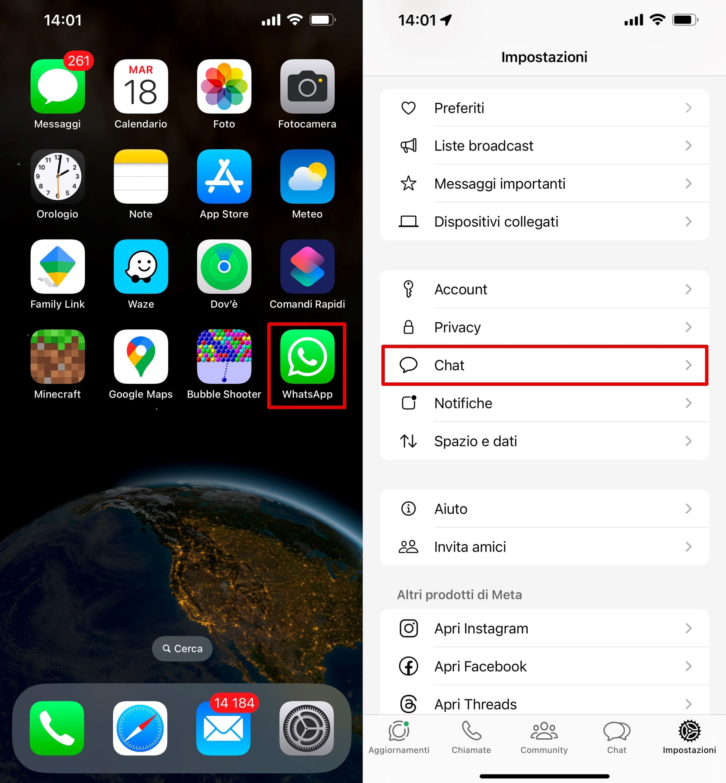 Impostazione di una chat con WhatsApp.