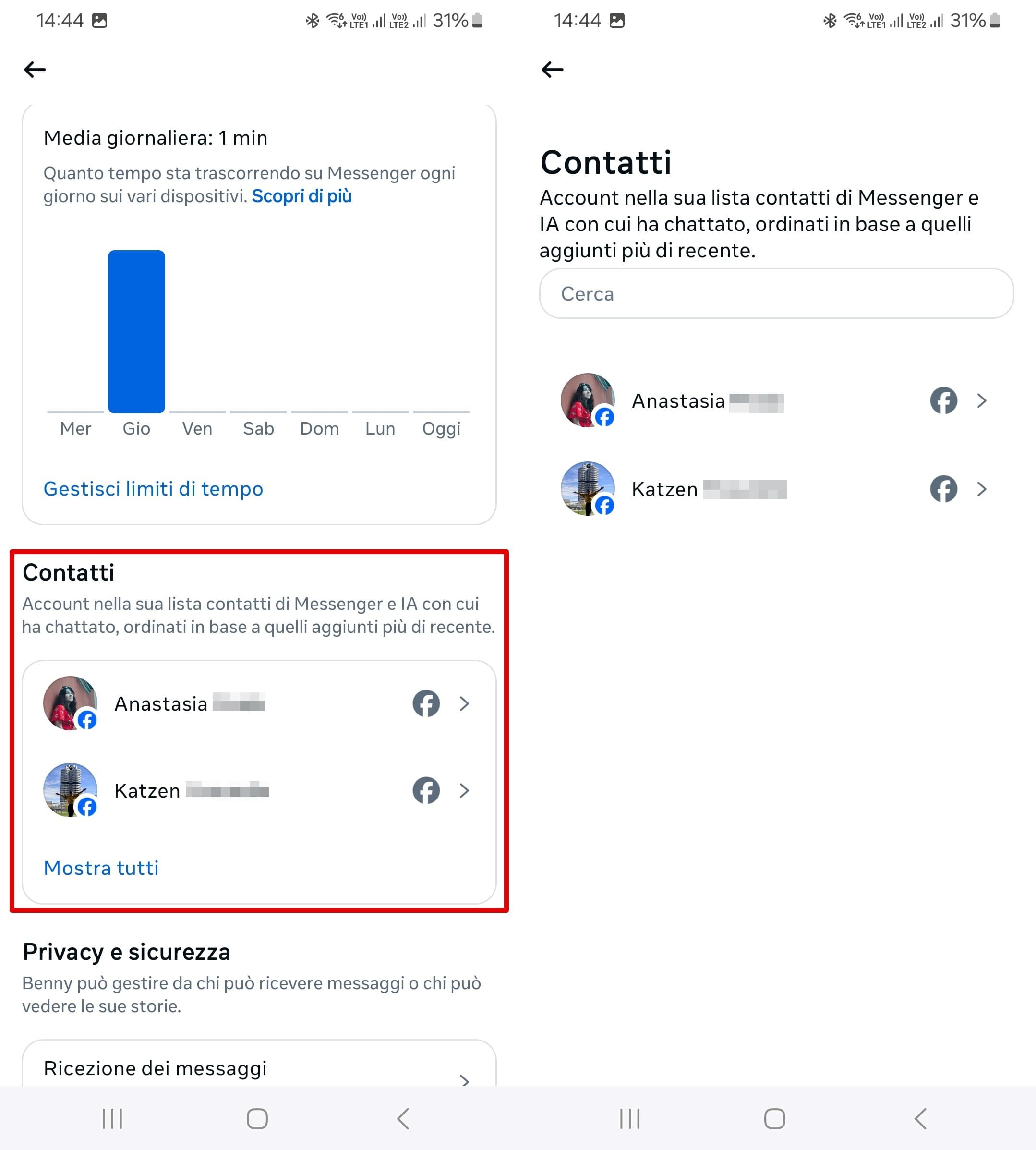 Gli account dell'app Messenger con cui un adolescente ha chattato sono visibili all'interno della funzione di supervisione per i genitori.