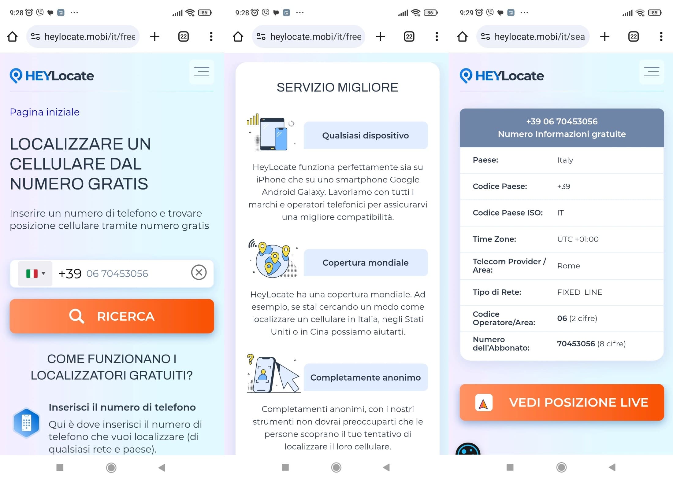 Inserisci il numero di telefono e ottieni il nome del paese, il fornitore di servizi dell'abbonato e il codice operatore.
