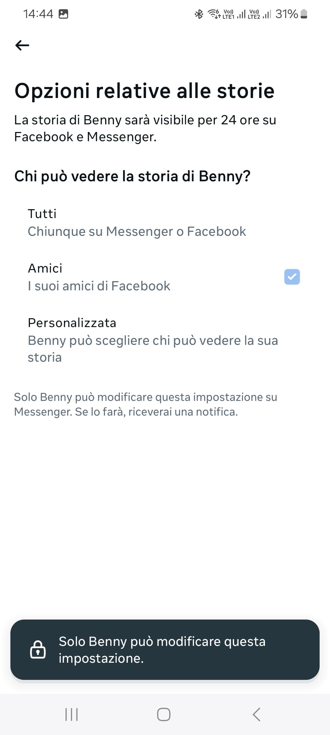 Impostazioni di consegna dei messaggi e controllo delle storie visibili sull'account del bambino all'interno della funzione di supervisione per i genitori