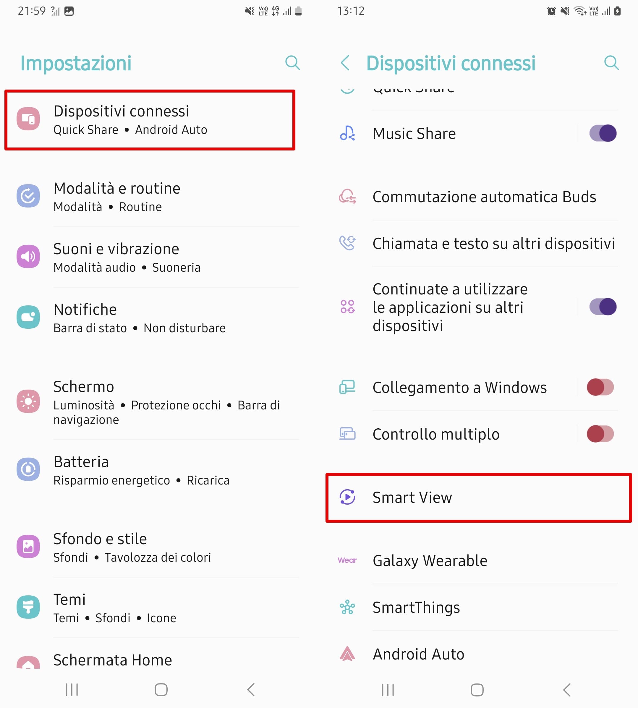 Apri Impostazioni, quindi Smart View su un telefono Samsung.