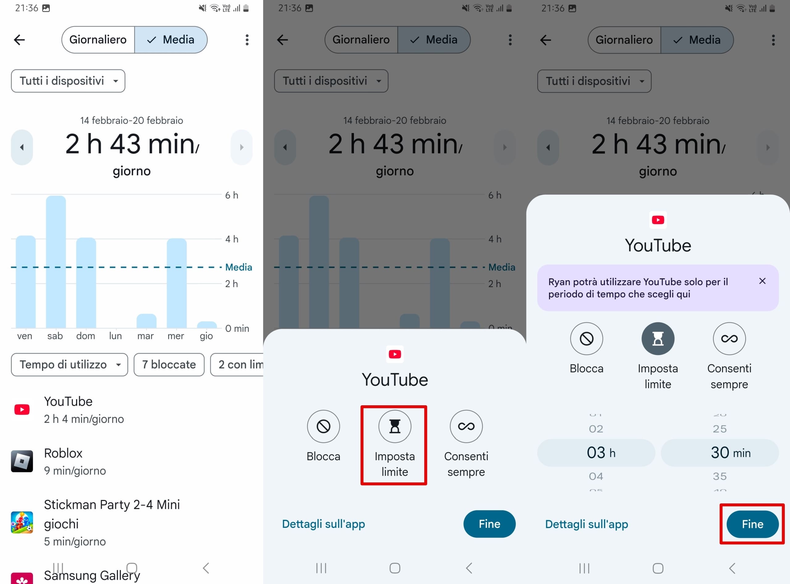 Apri Media per il tempo medio di utilizzo - app - imposta limite per gestire il tempo di utilizzo.
