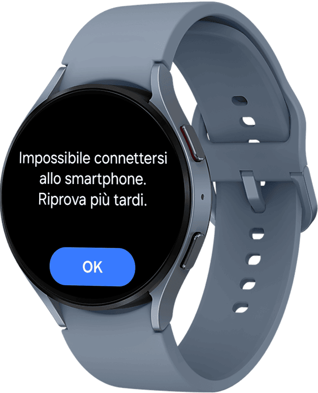 Uno screenshot dello smartwatch che mostra un messaggio sull'impossibilità di connettersi al telefono.