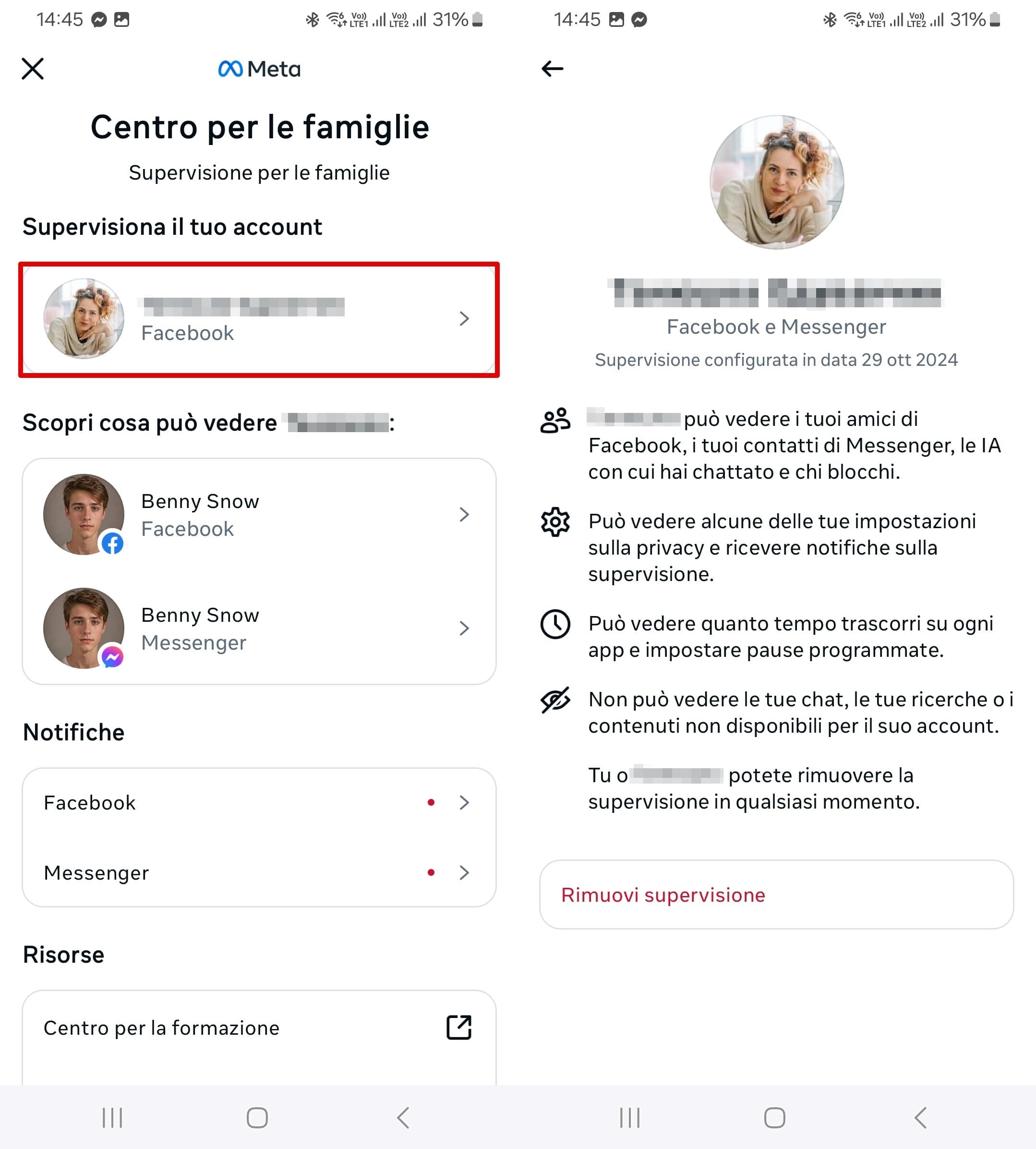 Il bambino ha la possibilità di rimuovere la supervisione dei genitori su Facebook e Messenger.