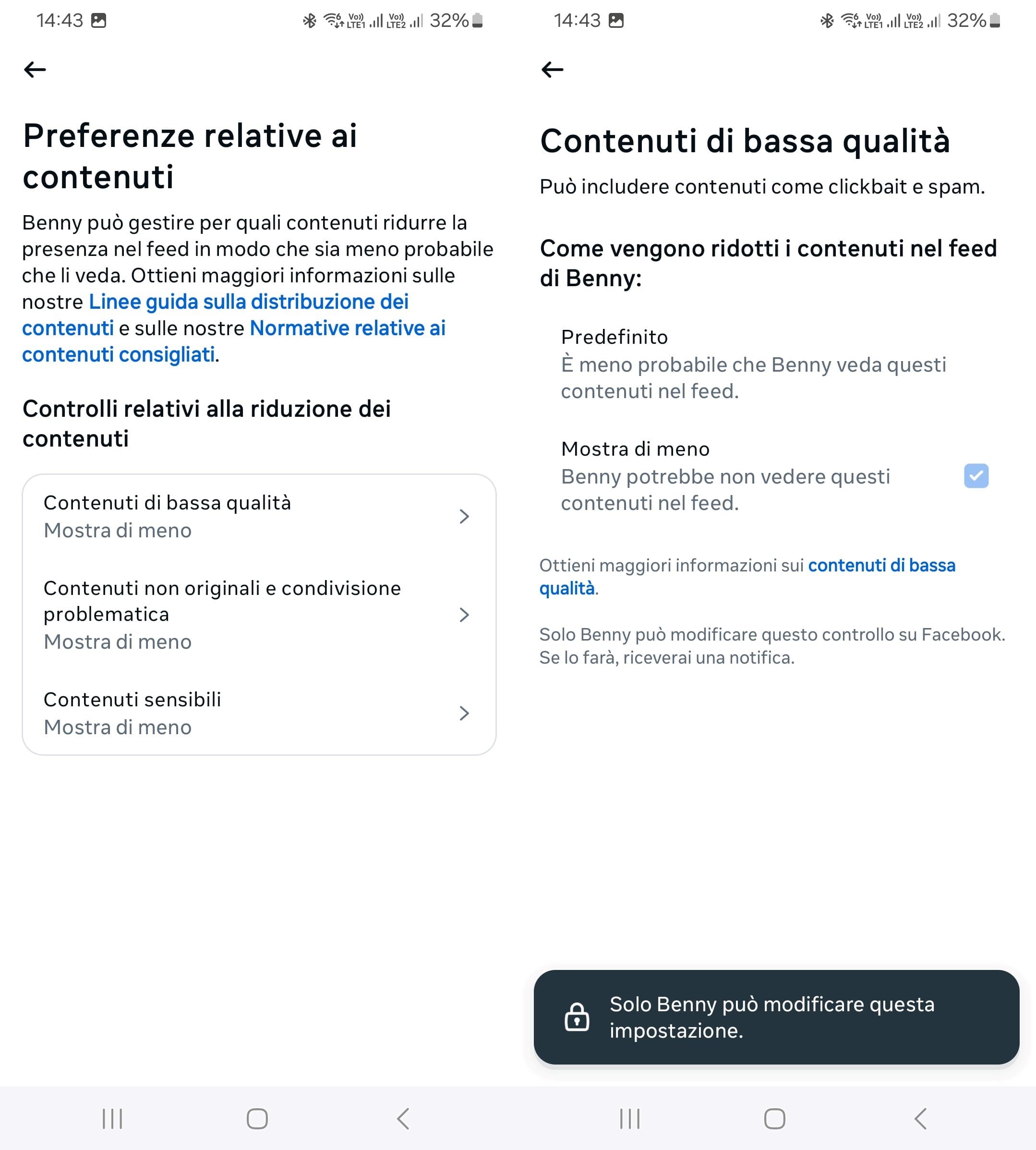 Preferenze di contenuto di un bambino su Facebook visibili nella funzione di supervisione dell'account del genitore.