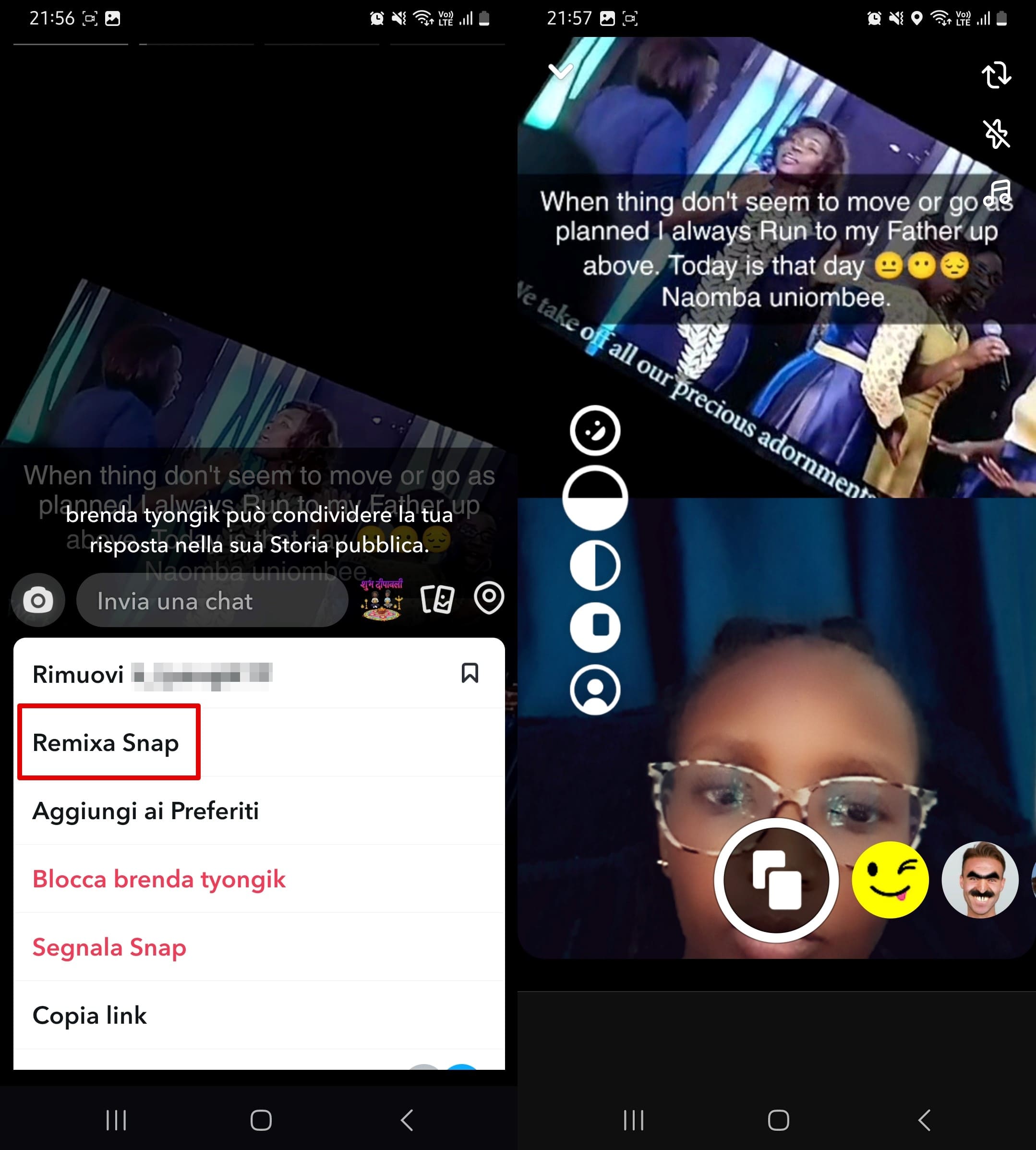Seleziona la storia desiderata, clicca su Remixa Snap e fai uno screenshot.