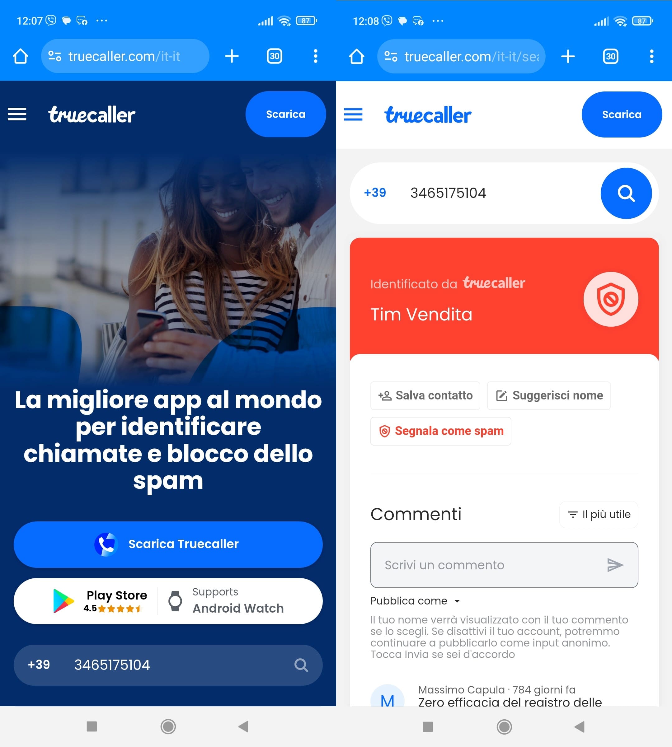 Digita il numero di telefono nel campo di ricerca e ottieni il nome del proprietario.