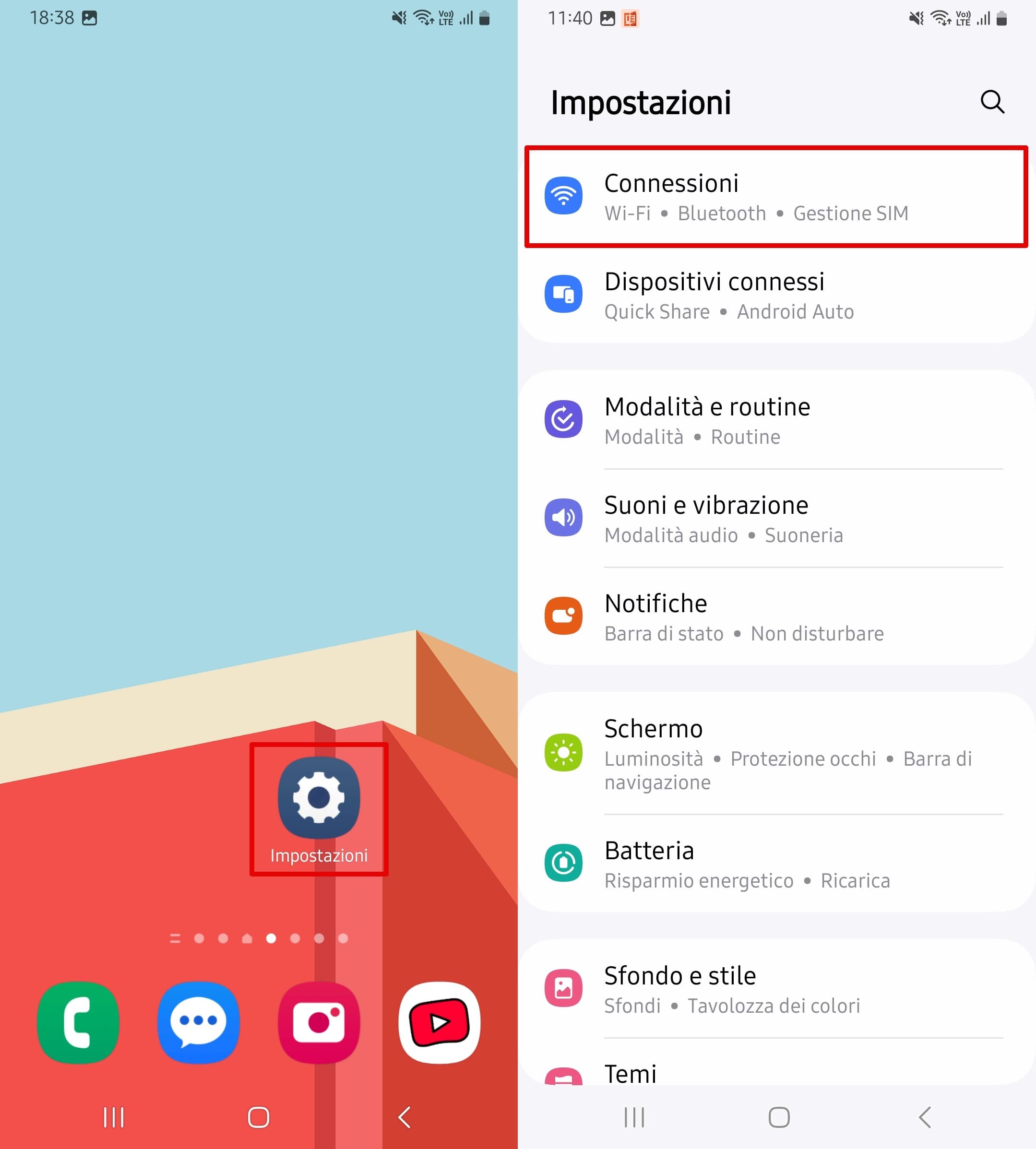Vai a Impostazioni telefono - Connessioni.