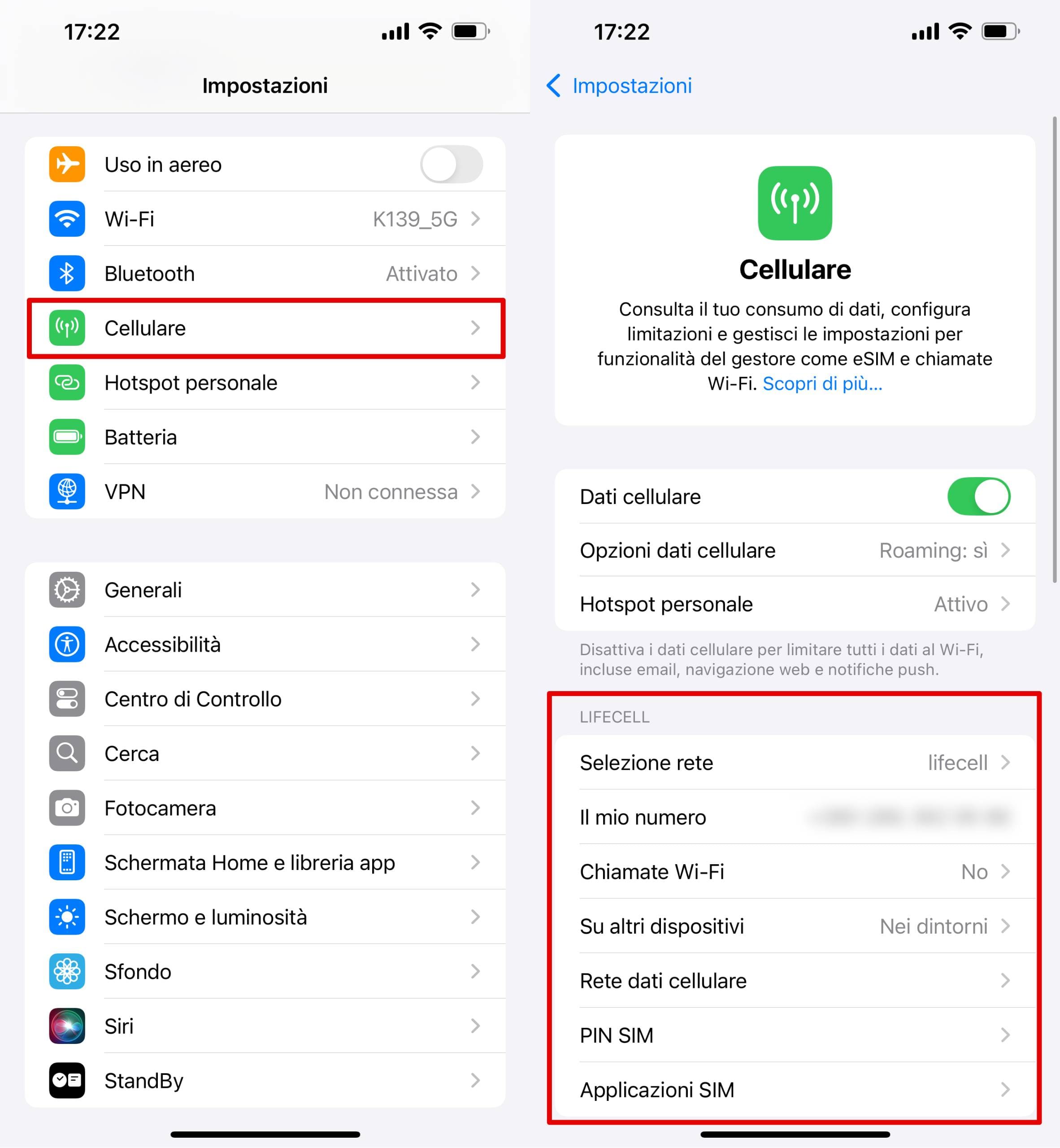 Apri Impostazioni e tocca Cellulare per visualizzare il nome dell'operatore e le opzioni cellulari.