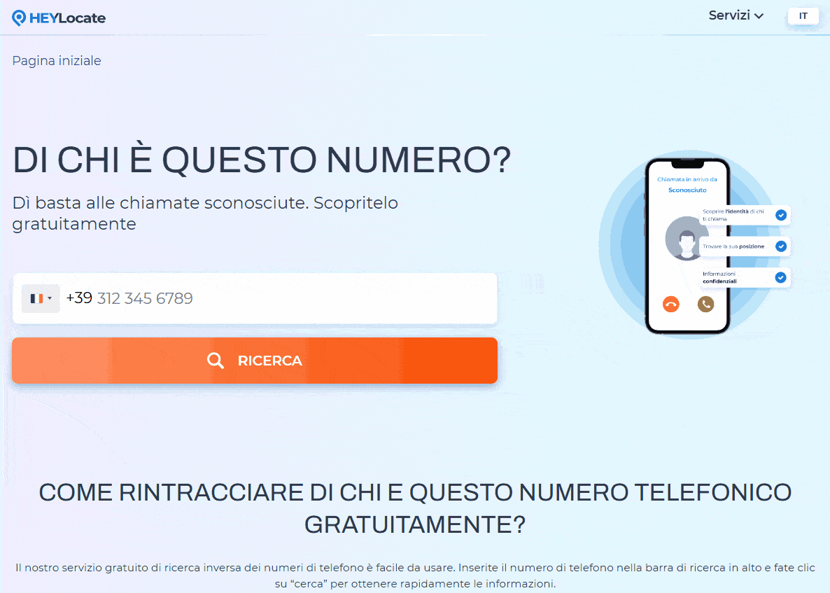 Immettere il numero di telefono nel campo di ricerca e visualizzare i risultati per numero.