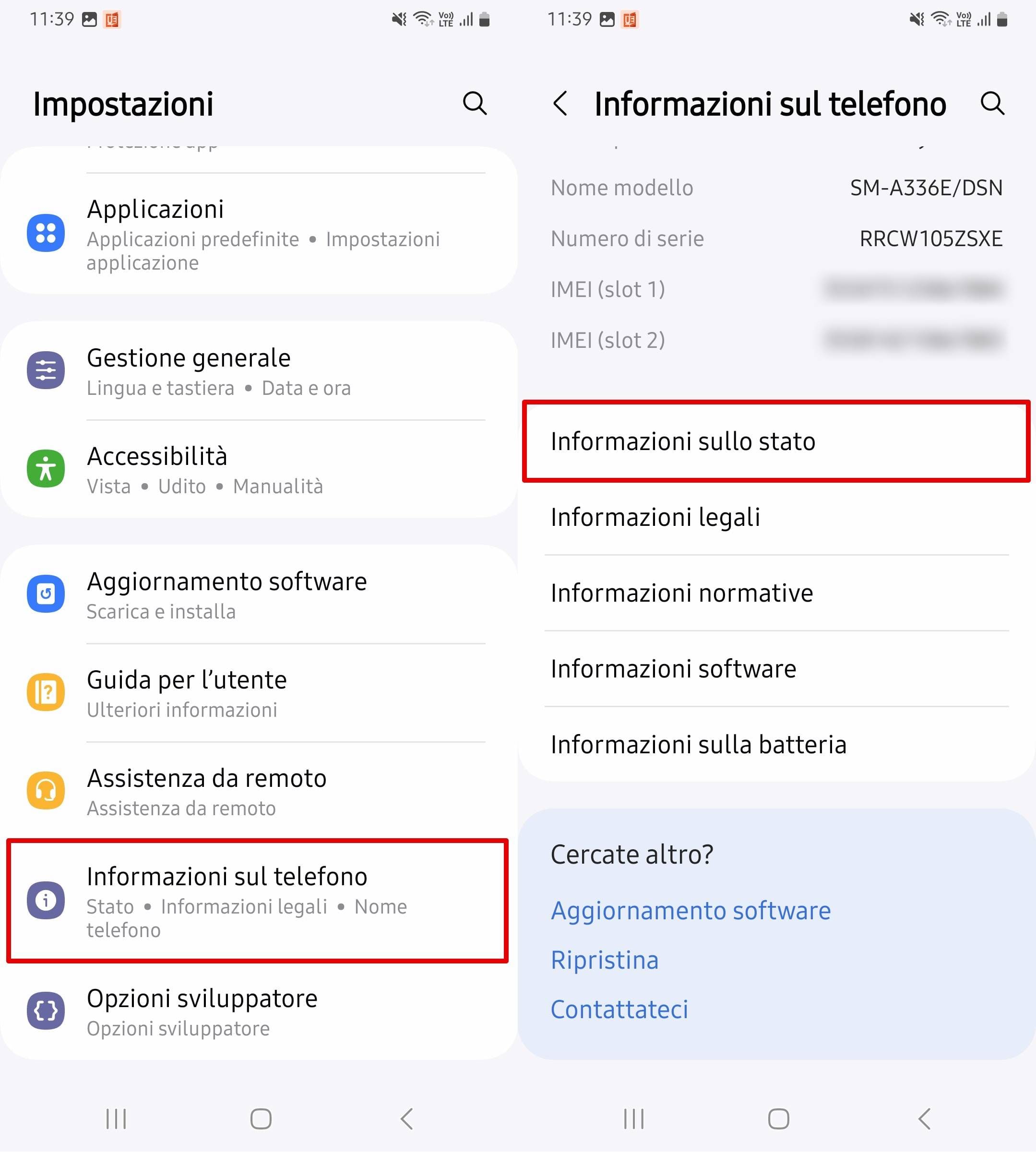 Fai clic su Impostazioni e apri Informazioni sul telefono.