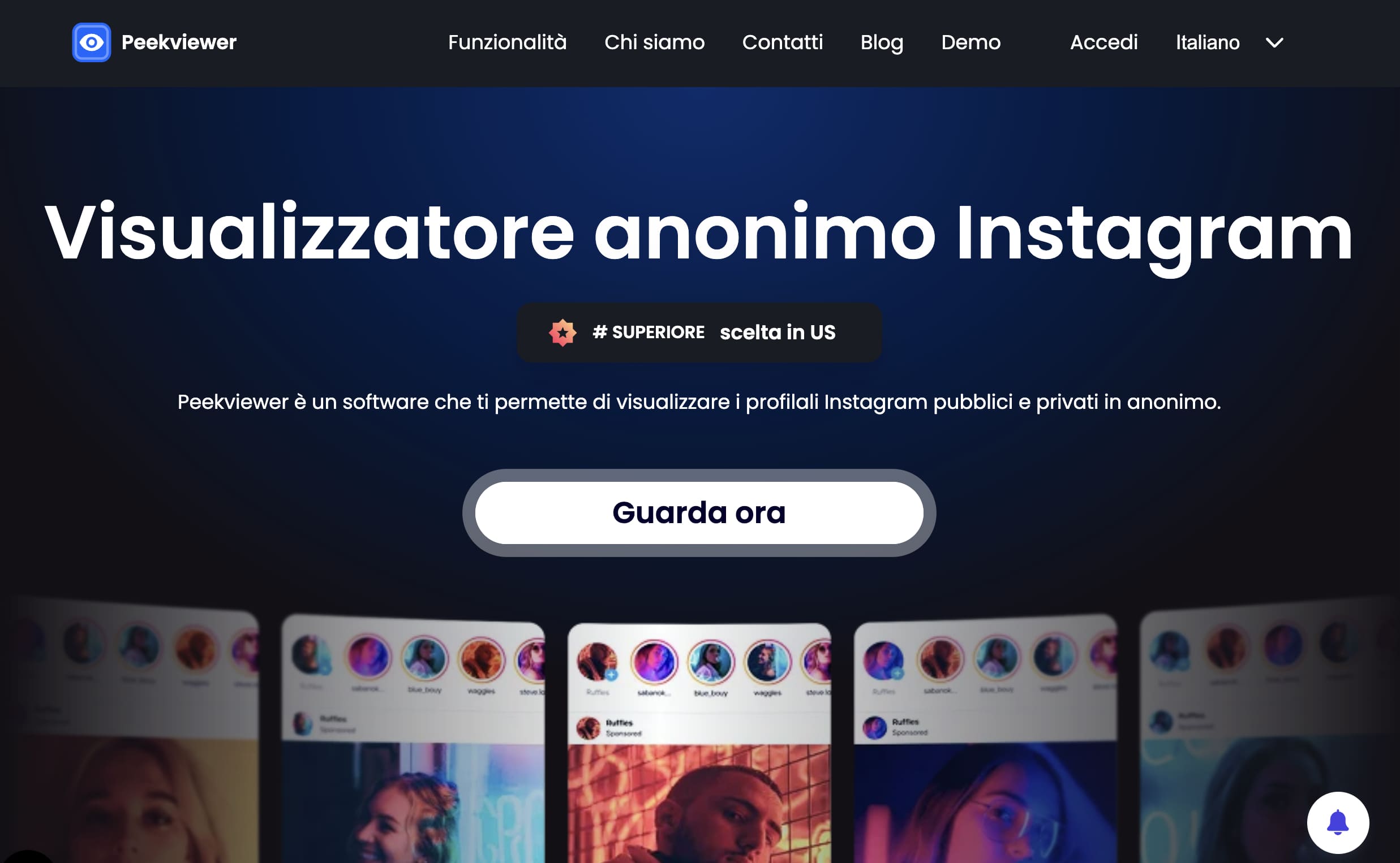 View of Peekviewer homepage with Watch now button