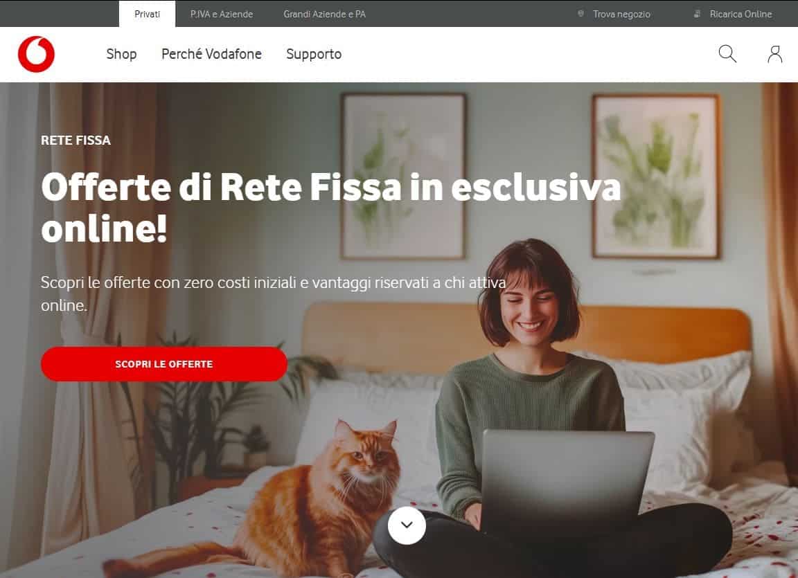 Vista della home page Vodafone Italia
