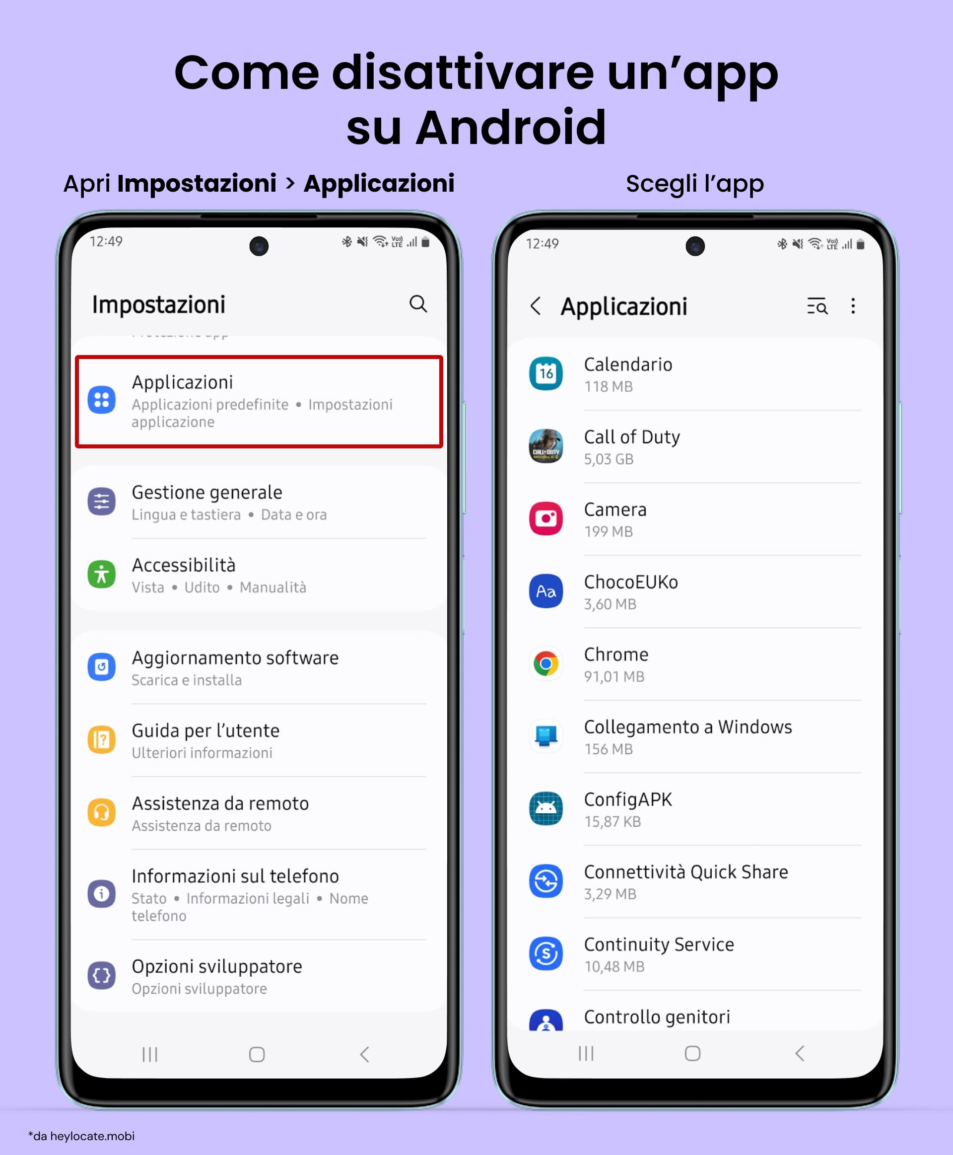 Apri Impostazioni, App e clicca su un'app desiderata per aprirla.