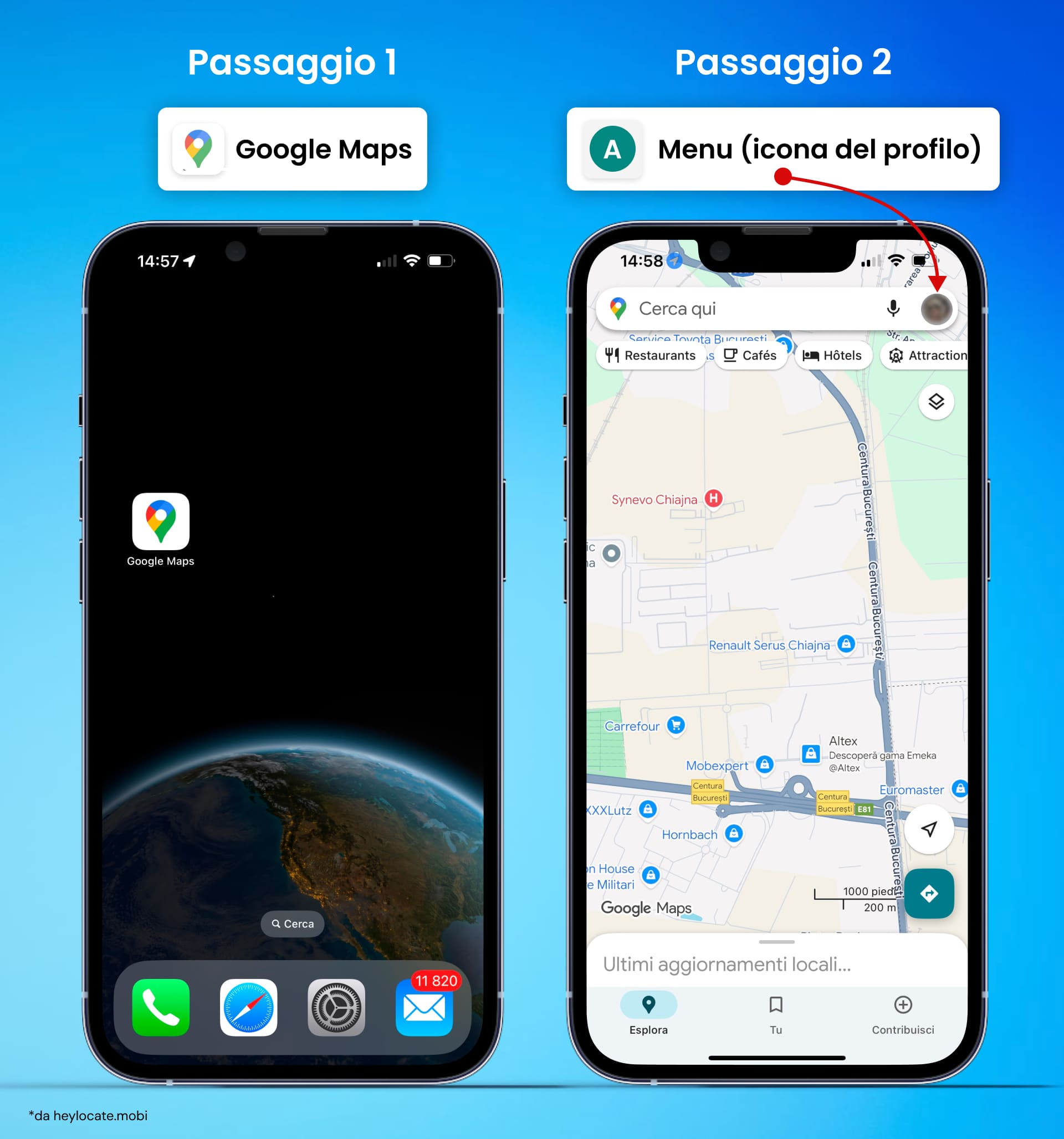 Apri Google Maps su un altro telefono, accedi al tuo account e tocca l'icona del profilo per accedere al menu.
