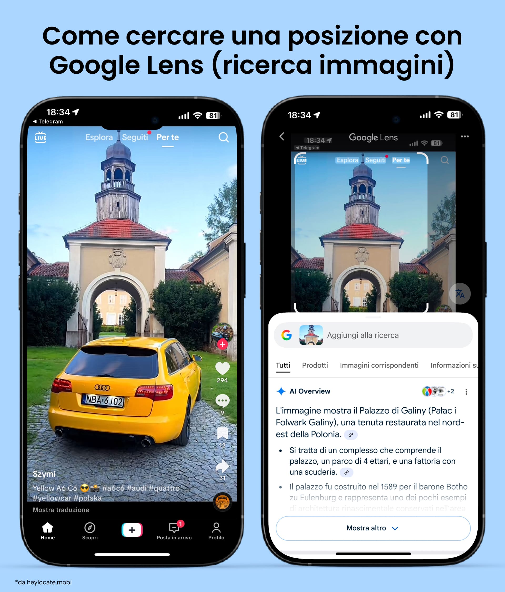 Seleziona il fotogramma desiderato dal video (ad esempio, statua o edificio), selezionalo usando Google Lens e visualizza i risultati.
