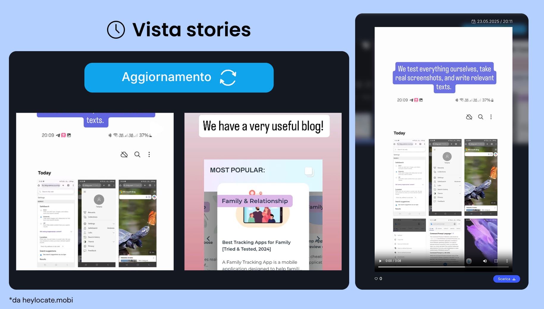 Opzione Visualizzazione storie che mostra storie Instagram aggiornate.
