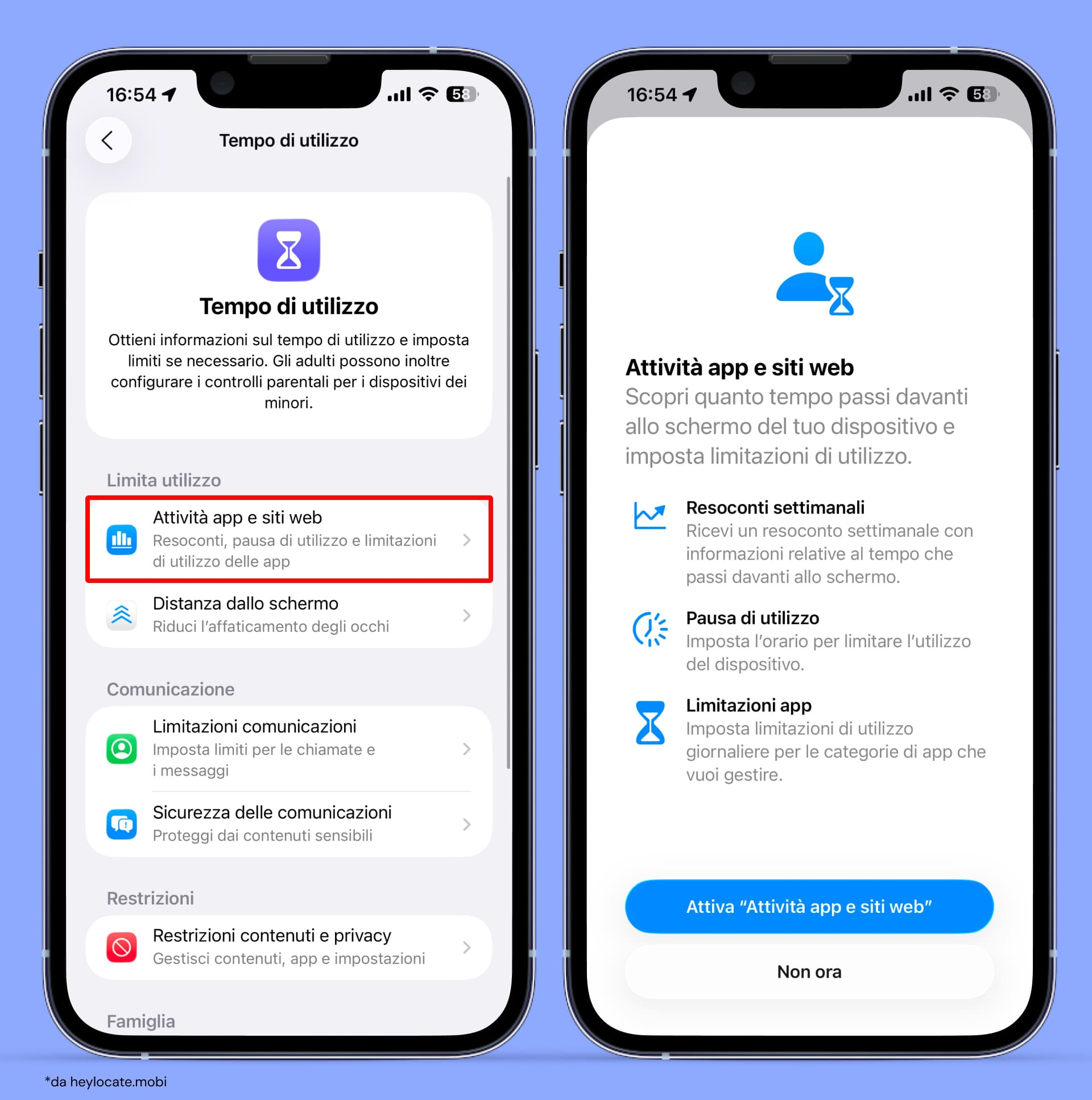 Scegli l'opzione Attività app e siti web e attivala.