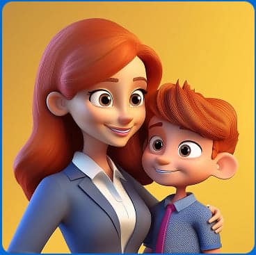 Illustrazione della signora Rossi con il figlio.