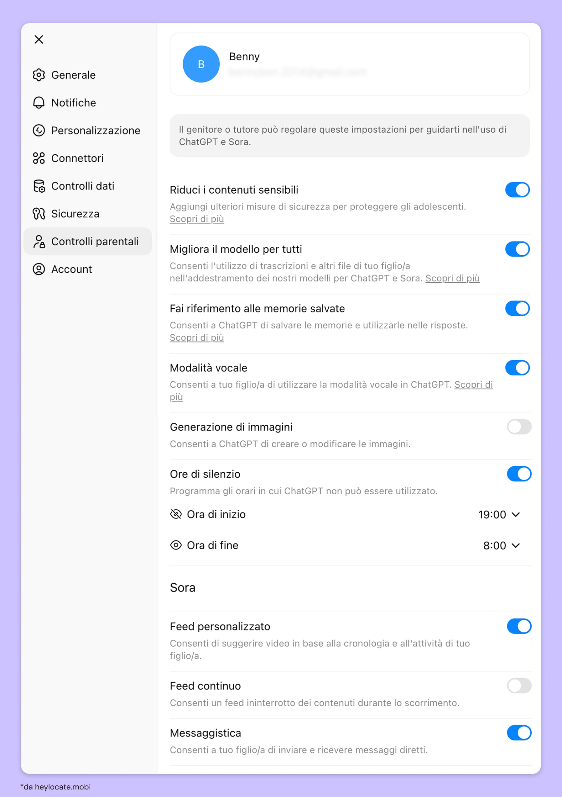 Controlli parentali ChatGPT con tutte le impostazioni e parametri di Sora.