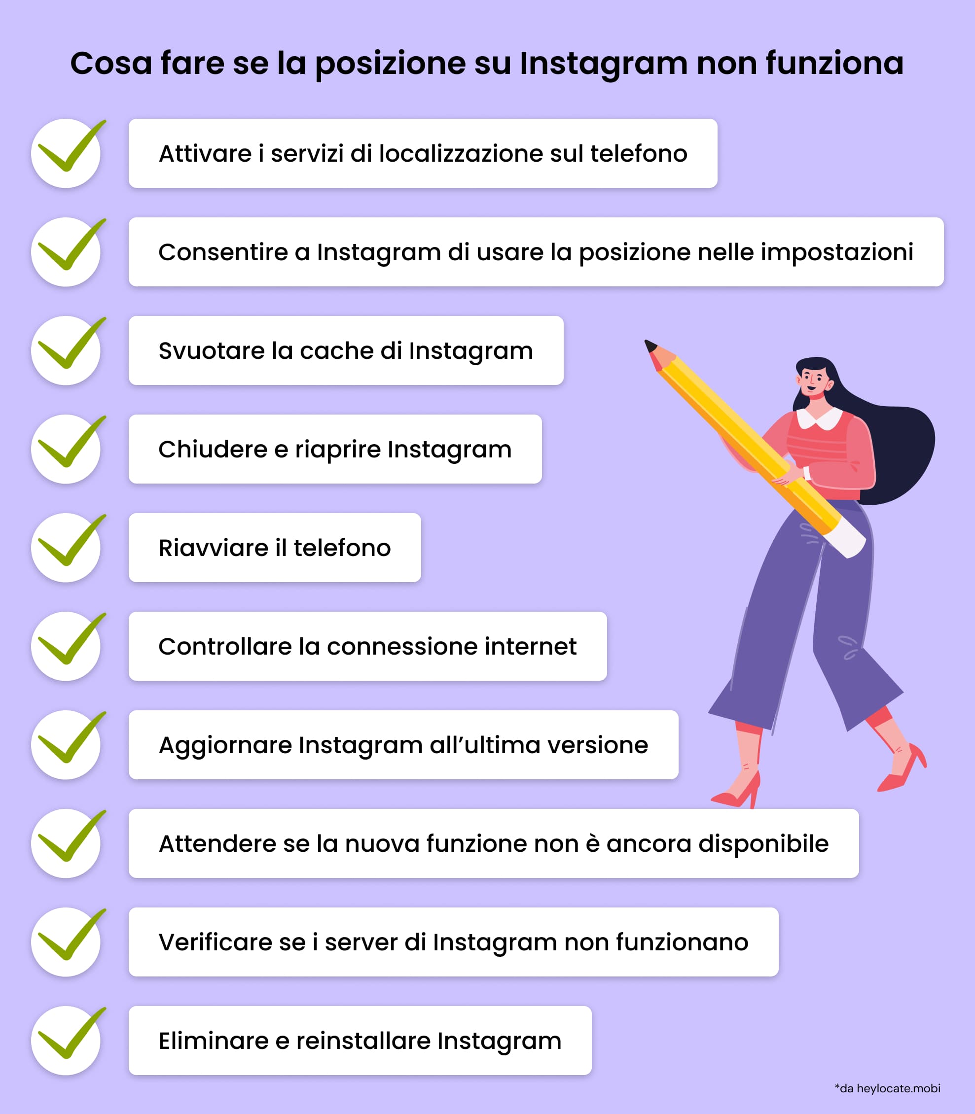Elenco dei passaggi per risolvere il problema di geolocalizzazione su Instagram.