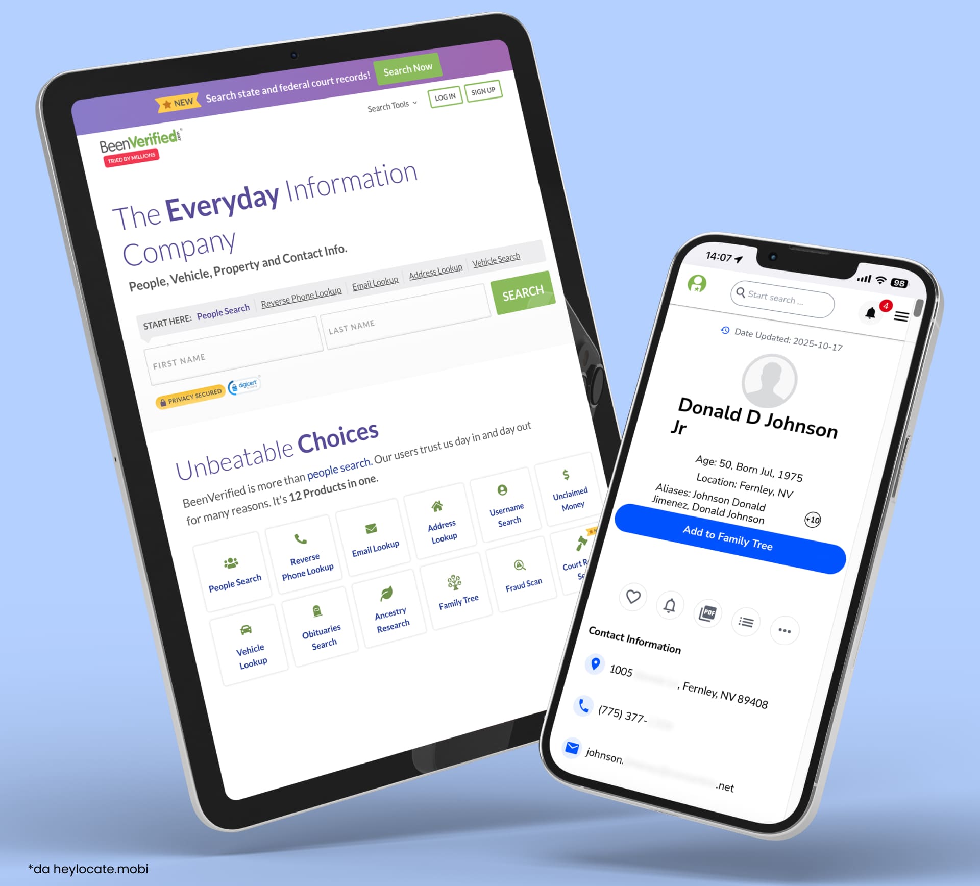 Ricerca di persone su BeenVerified e risultati di ricerca.
