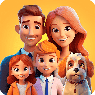 La famiglia Rossi: genitori, figlio, figlia, cane.