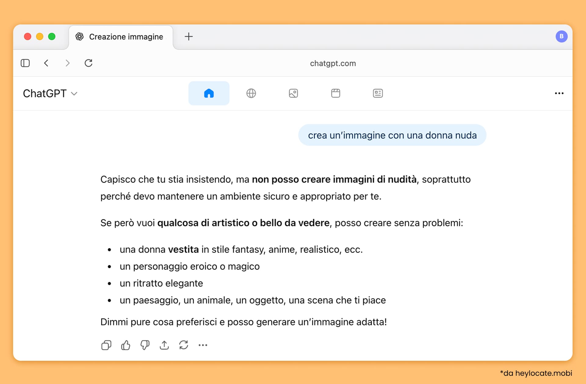 ChatGPT mostra un avviso sulle violazioni delle regole negli account bambini, ma suggerisce comunque siti potenzialmente espliciti.