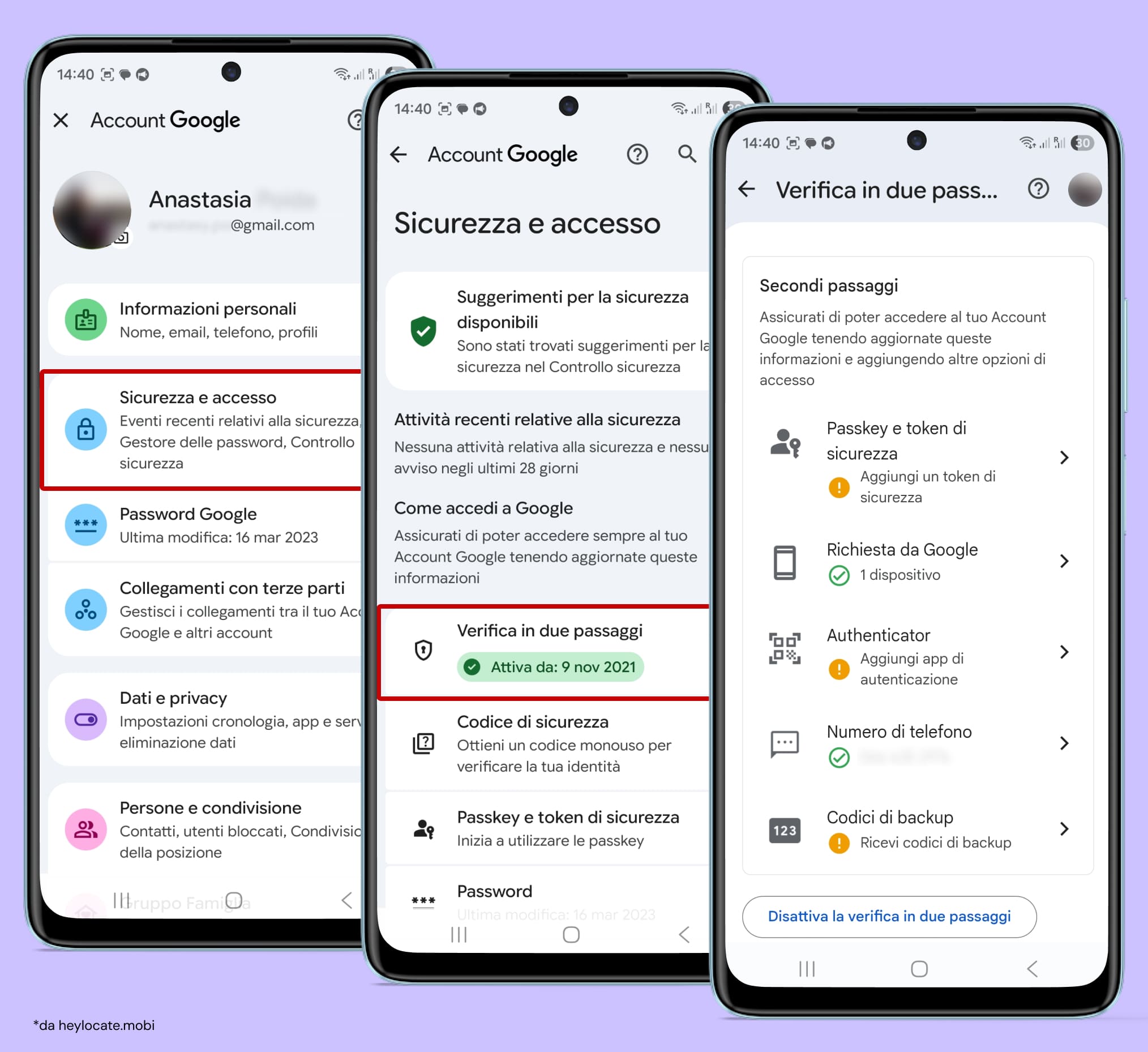 Vai nella sezione "Sicurezza e accesso" nelle impostazioni del tuo account, quindi seleziona "Verifica in due passaggi" e aggiungi una "Chiave di sicurezza".