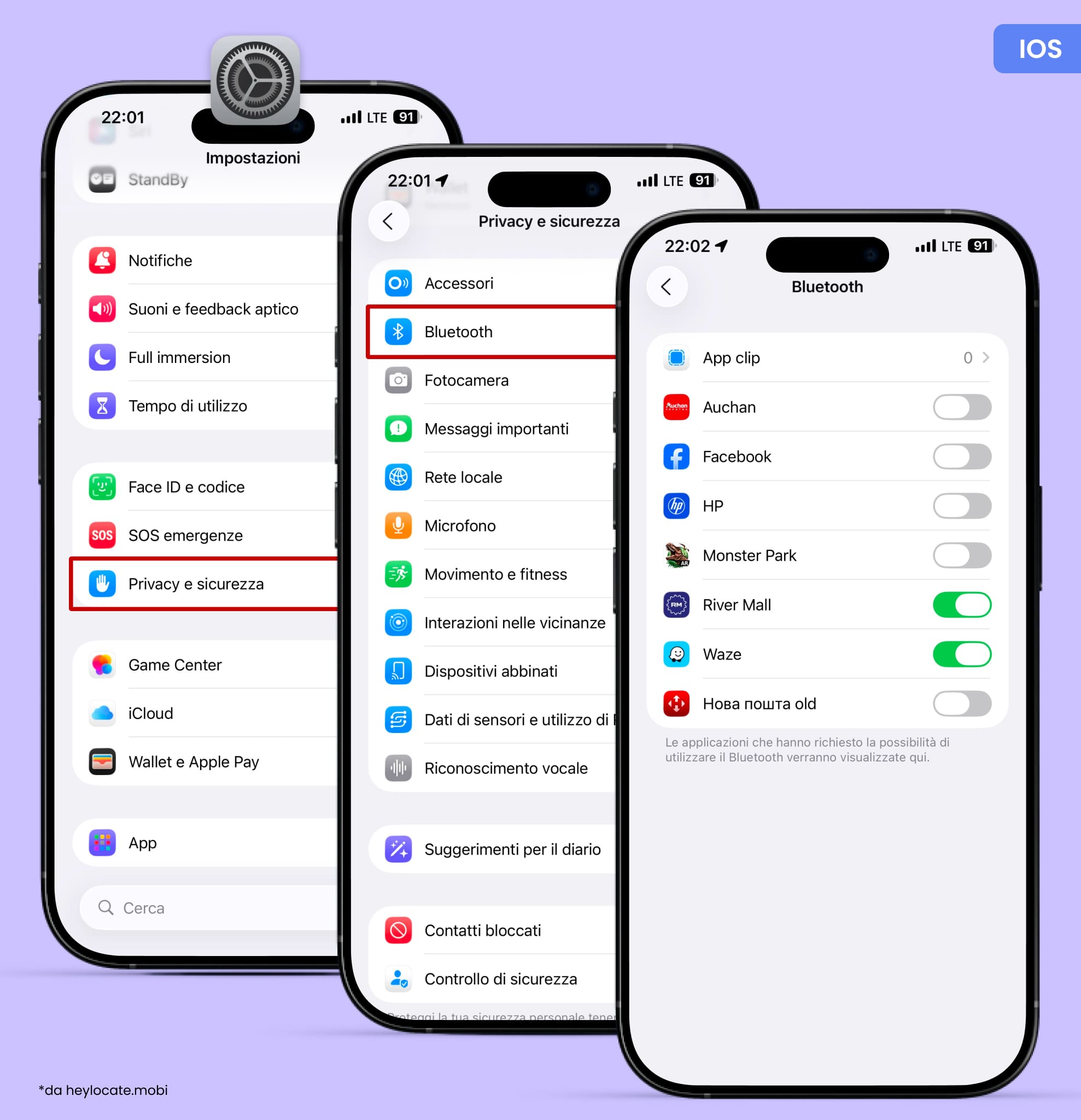 Apri Impostazioni, vai su Privacy e sicurezza, seleziona Bluetooth e disabilitalo per le app non necessarie.